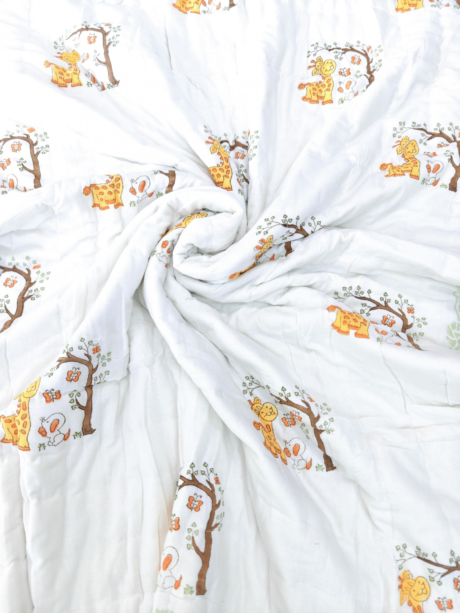Hand Block Print Baby Quilt - Rainforest Baby Jaipuri Cotton Razai