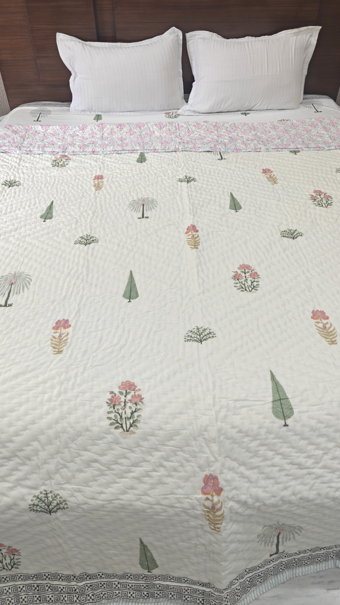 Hand Block Print Mulmul Quilt - Aangan Soft Jaipuri Razai Double