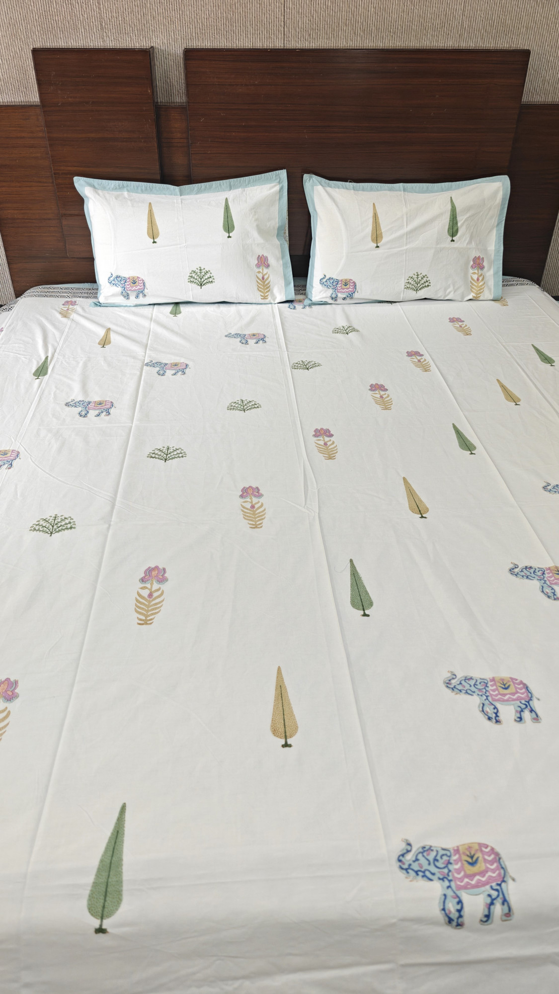 Handblock King Size Jaipuri Bedsheet | Cotton | Monsoon Meadow Bedsheet