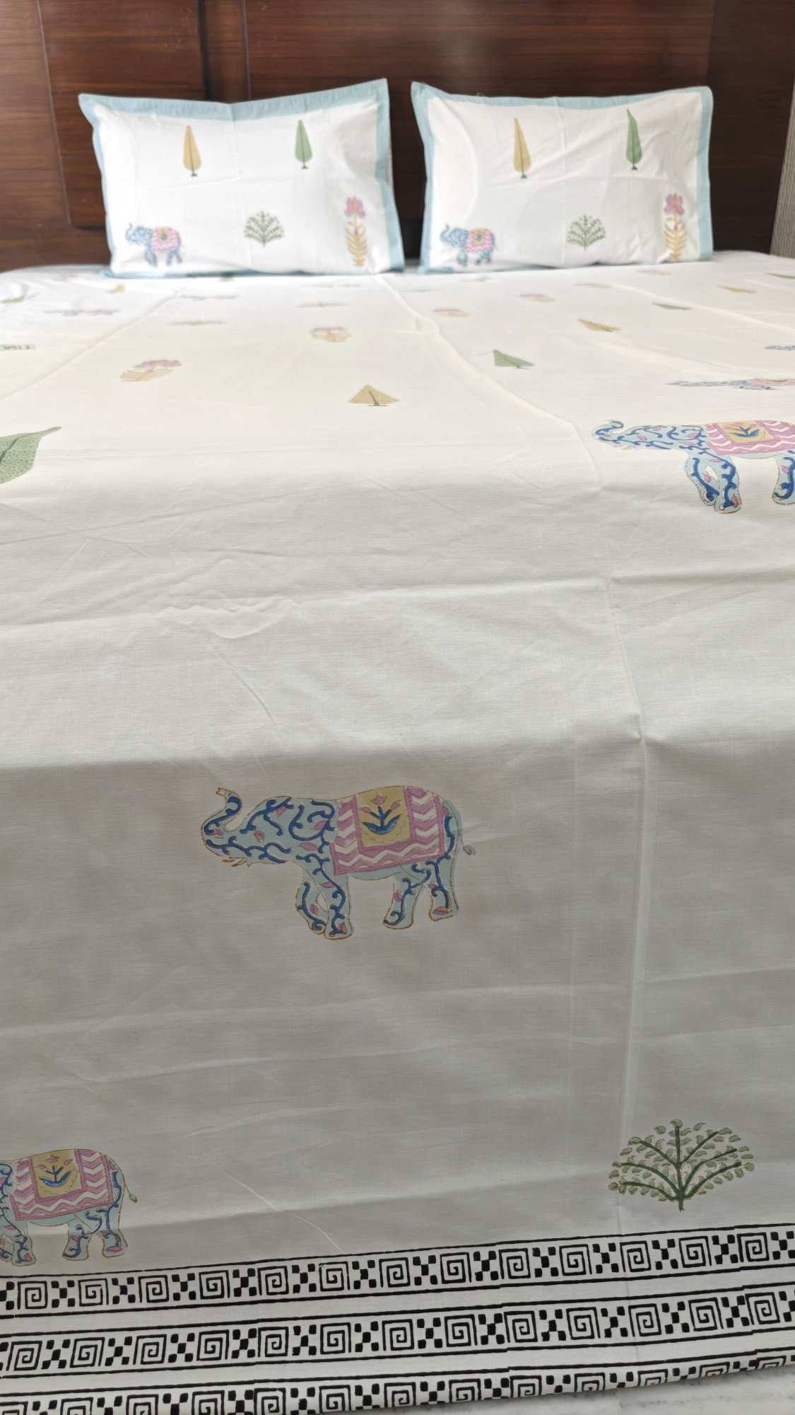 Handblock King Size Jaipuri Bedsheet | Cotton | Monsoon Meadow Bedsheet