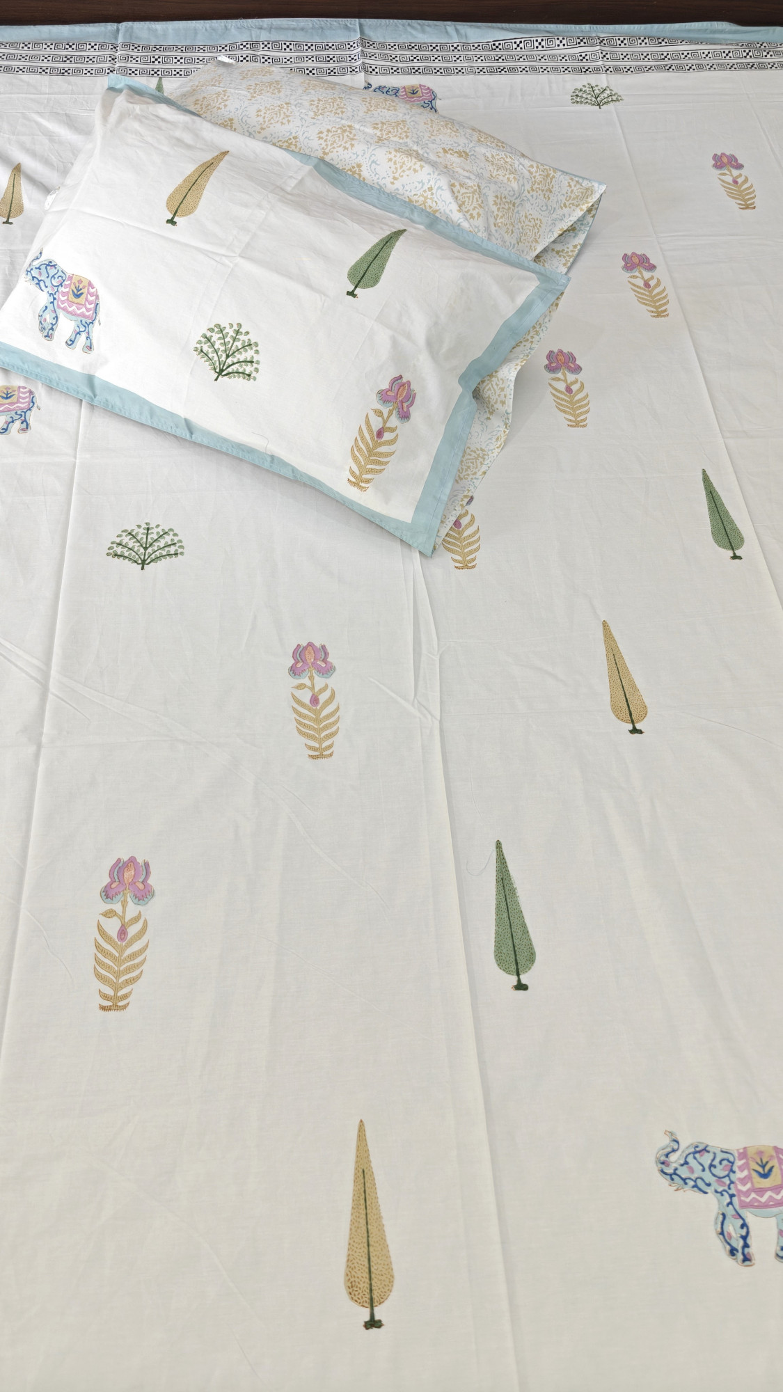 Handblock King Size Jaipuri Bedsheet | Cotton | Monsoon Meadow Bedsheet