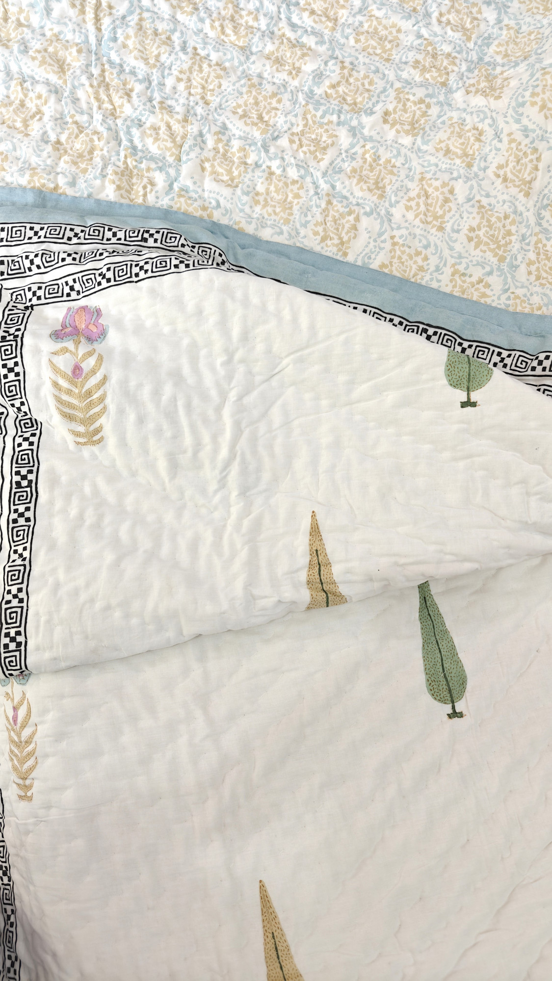 Handblock Soft Mulmul Double Jaipuri Razai |  Monsoon Meadow Quilt