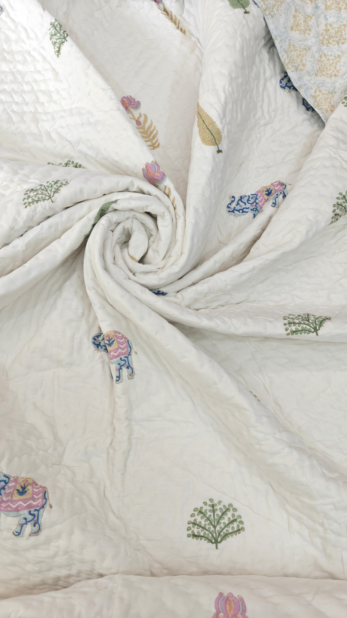 Handblock Soft Mulmul Double Jaipuri Razai |  Monsoon Meadow Quilt