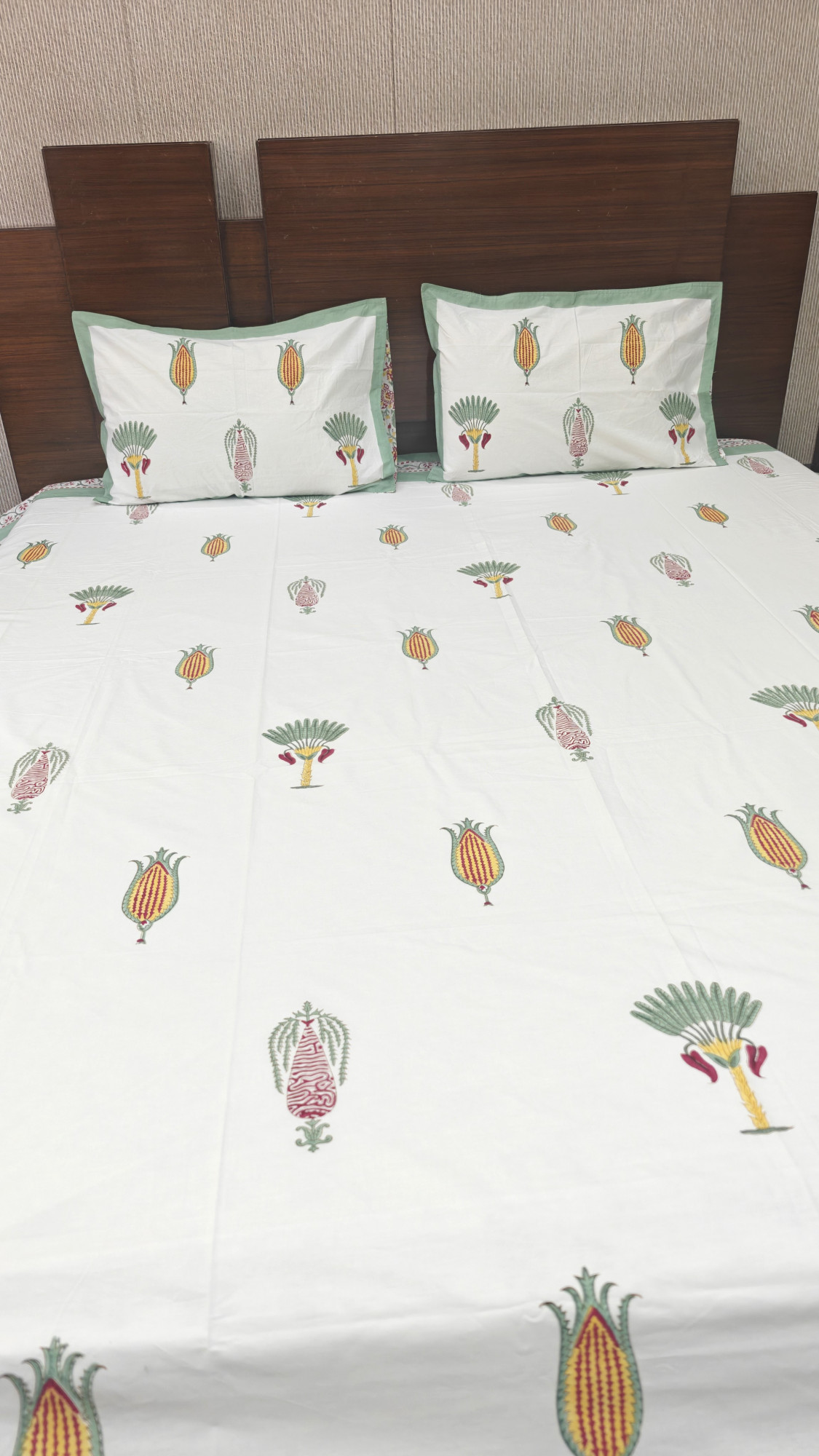 Jaipuri Block Print Bedsheet - Saffron Garden Hand Block Print Cotton King Size