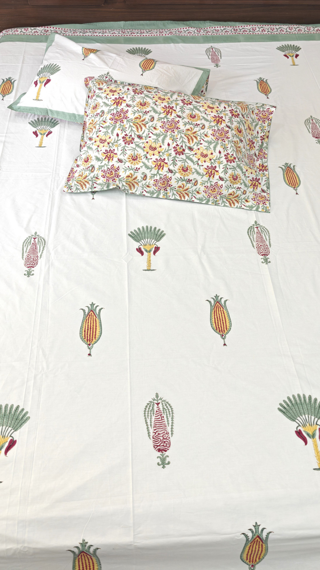 Jaipuri Block Print Bedsheet - Saffron Garden Hand Block Print Cotton King Size