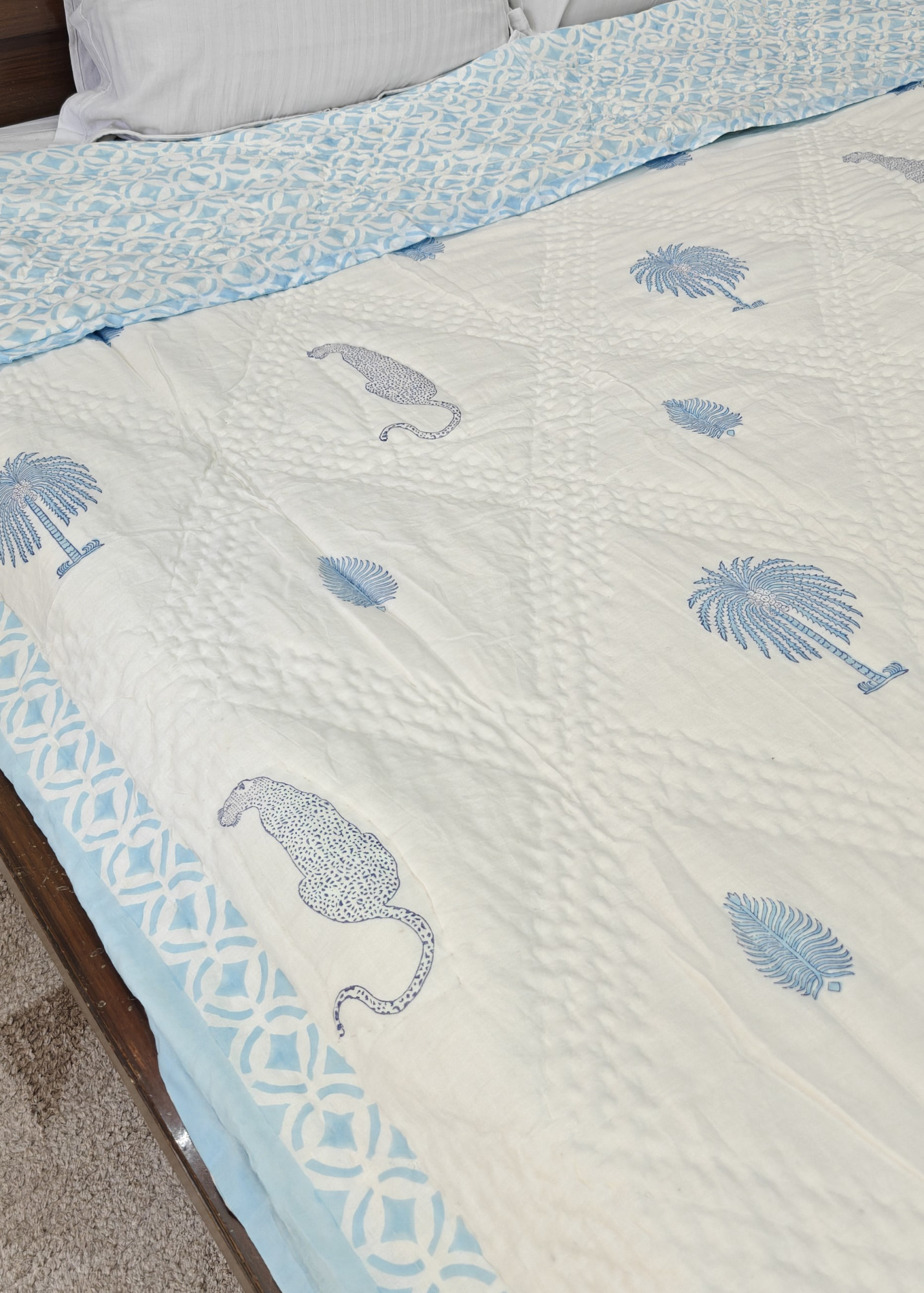 Handblock Soft Mulmul Double Jaipuri Razai | Jungle Block Quilt