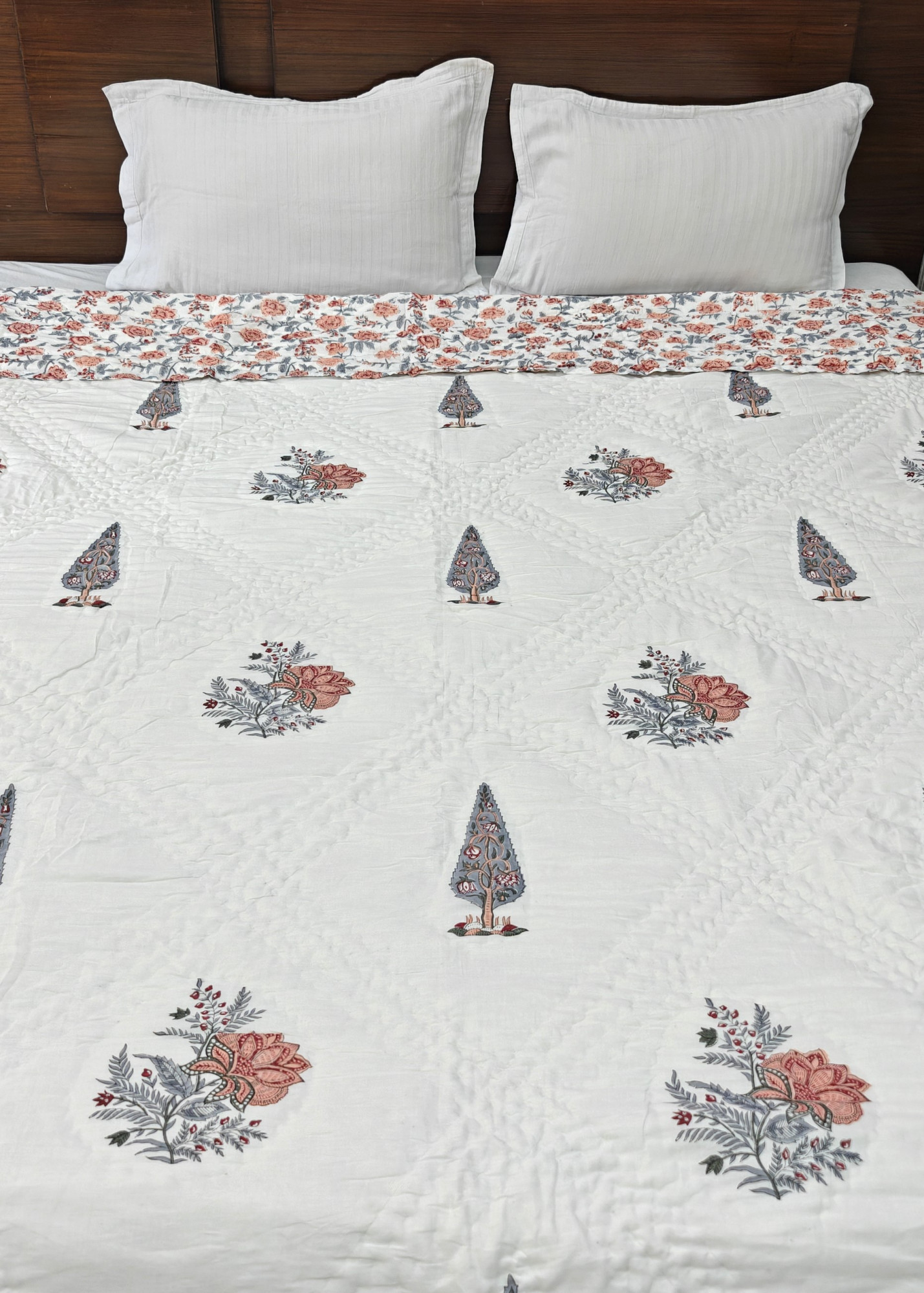 Hand Block Print Mulmul Quilt - Kesariya Comfort Soft Jaipuri Razai Double