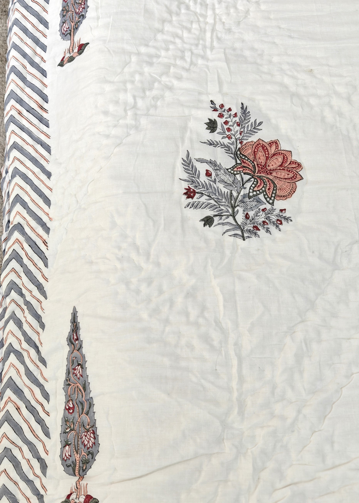 Hand Block Print Mulmul Quilt - Kesariya Comfort Soft Jaipuri Razai Double