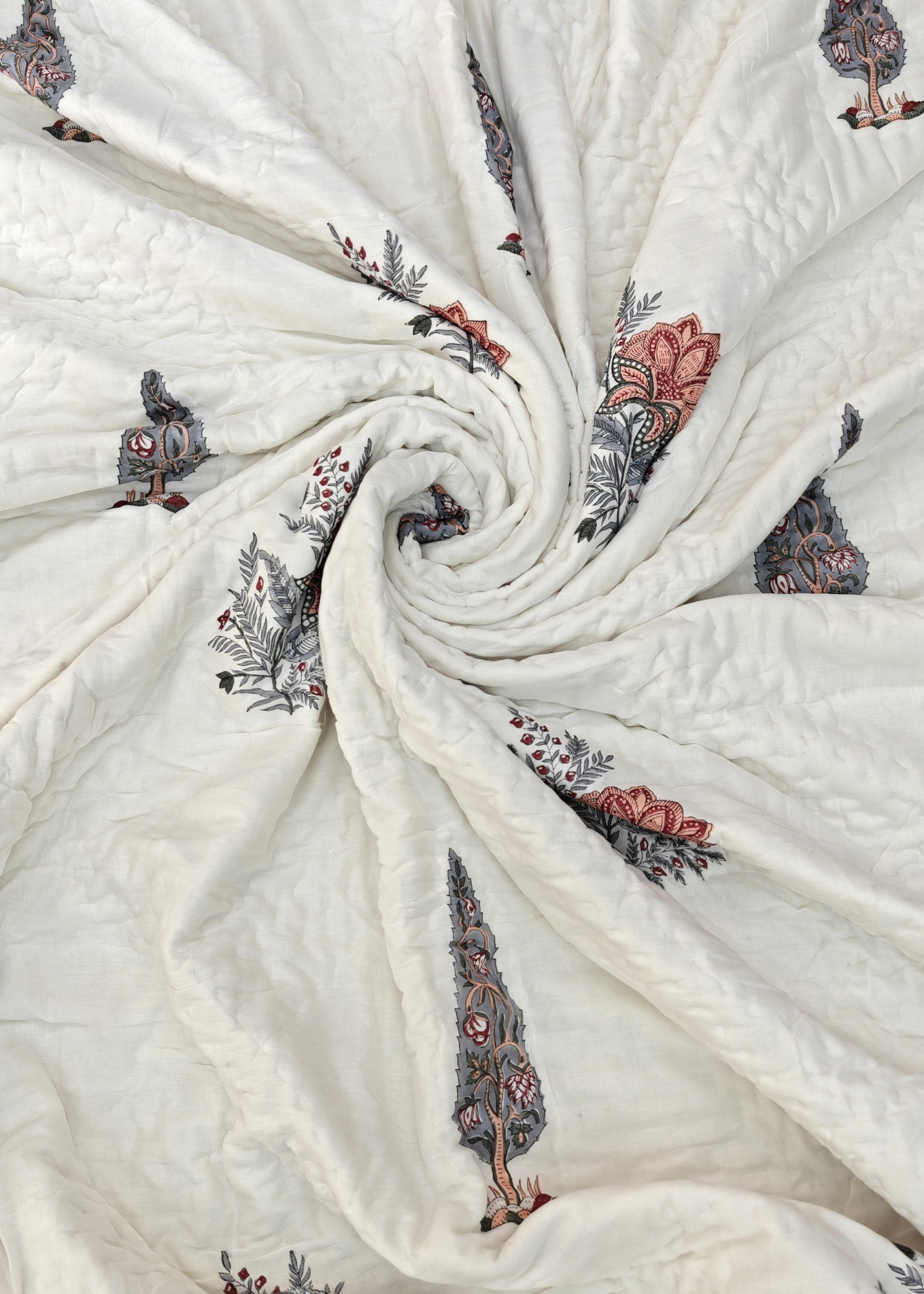 Hand Block Print Mulmul Quilt - Kesariya Comfort Soft Jaipuri Razai Double