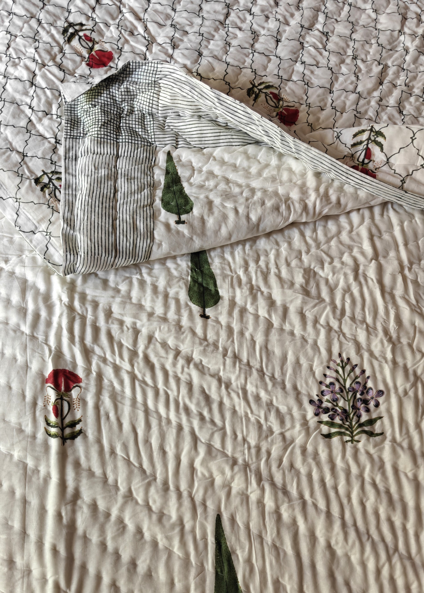 Hand Block Print Mulmul Quilt - Noor Soft Jaipuri Razai Double