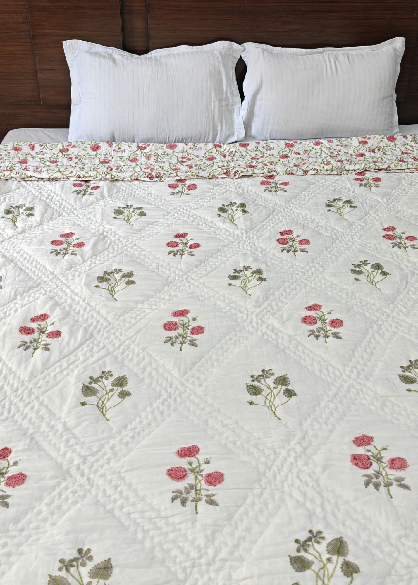 Hand Block Print Mulmul Quilt - Breezy Floral Soft Jaipuri Razai Double