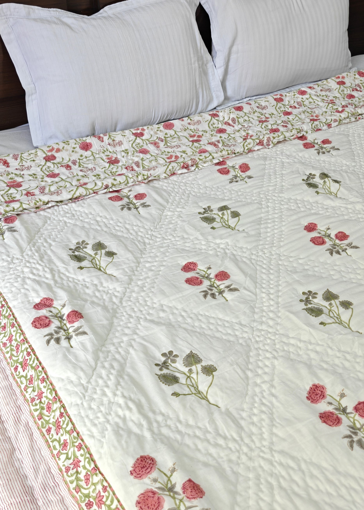 Hand Block Print Mulmul Quilt - Breezy Floral Soft Jaipuri Razai Double