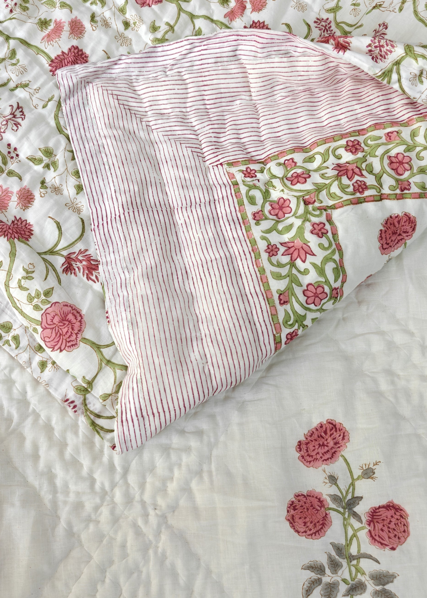 Hand Block Print Mulmul Quilt - Breezy Floral Soft Jaipuri Razai Double