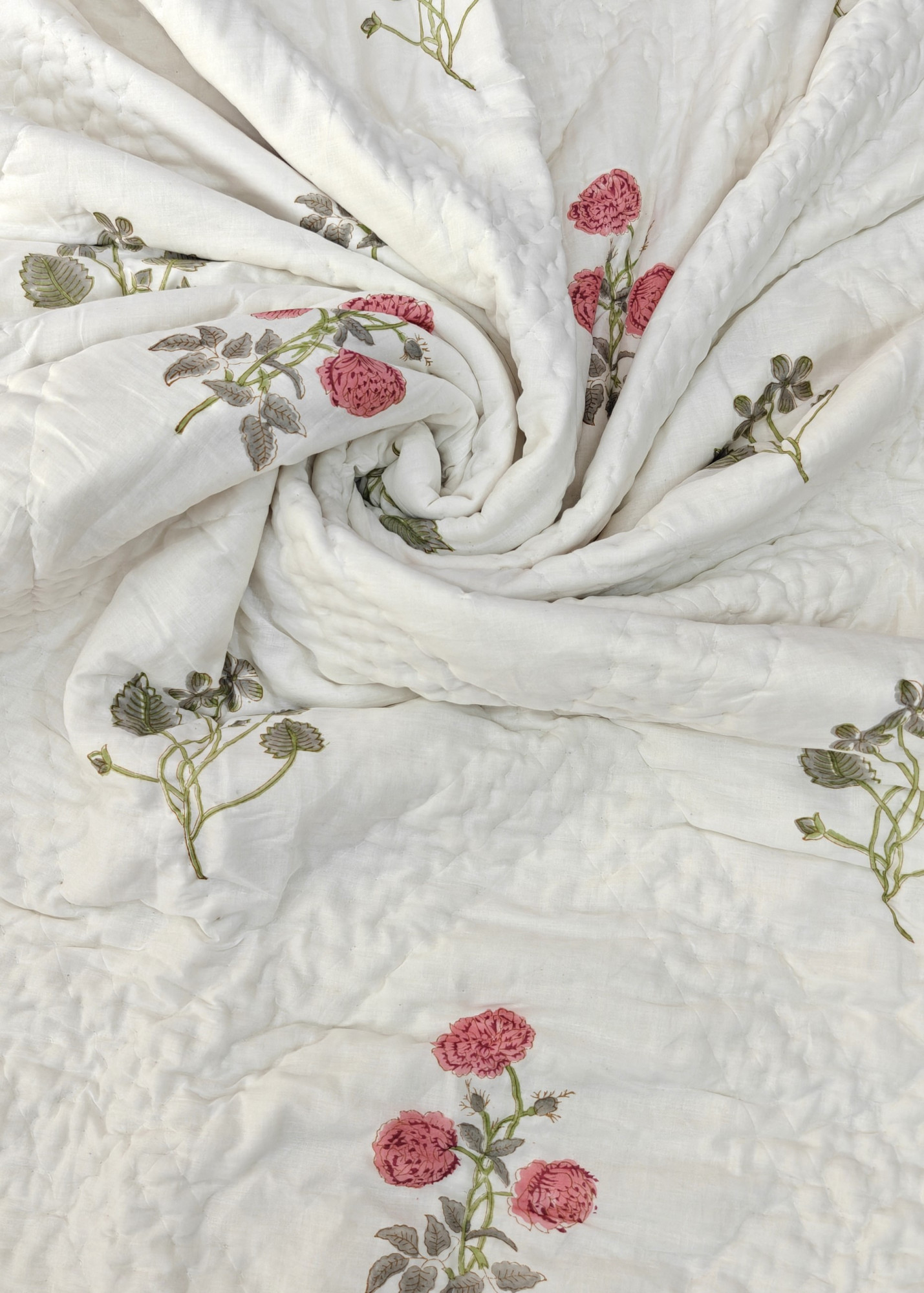 Hand Block Print Mulmul Quilt - Breezy Floral Soft Jaipuri Razai Double
