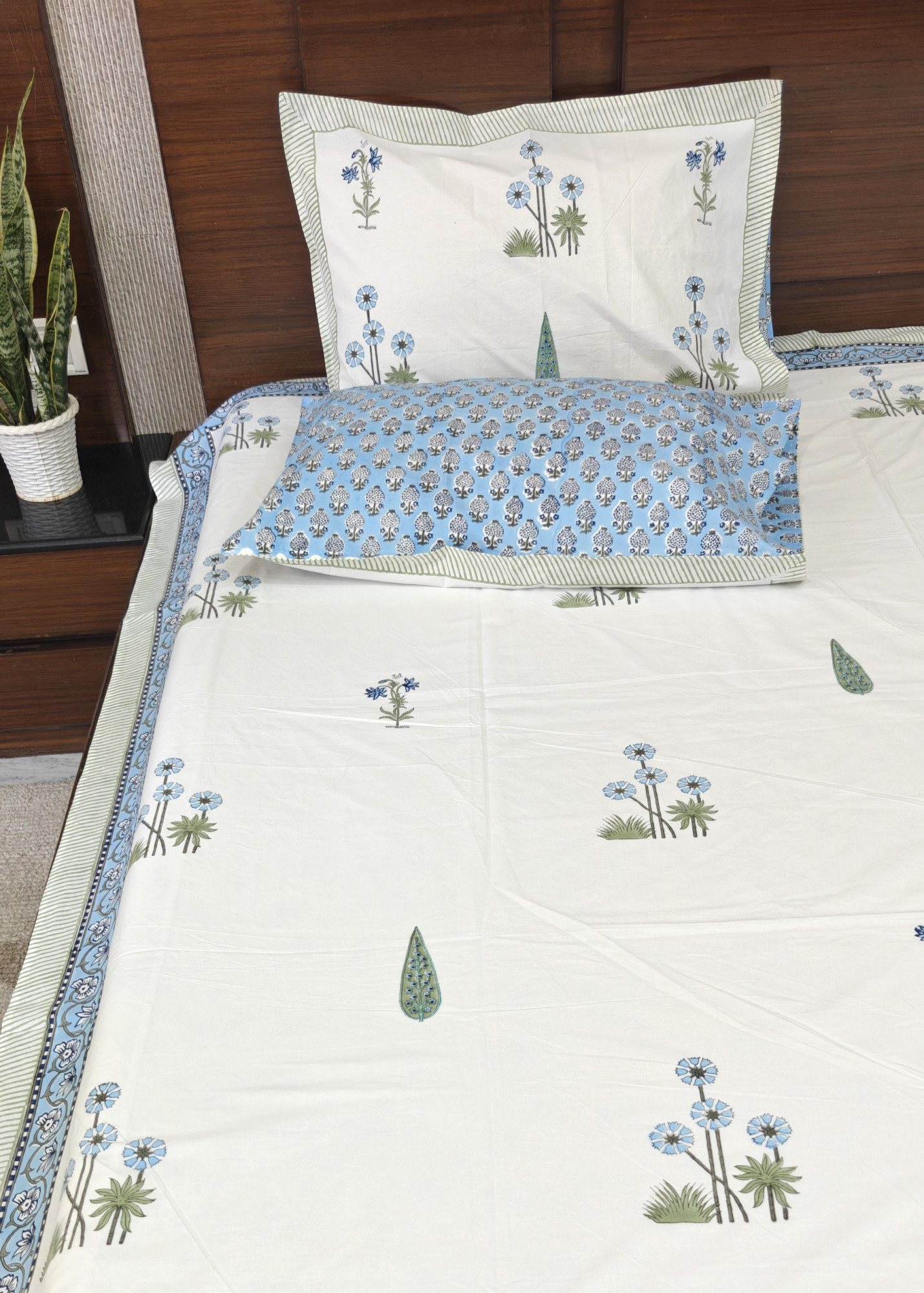 Jaipuri Block Print Bedsheet - Kesariya Threads Hand Block Print Cotton King Size