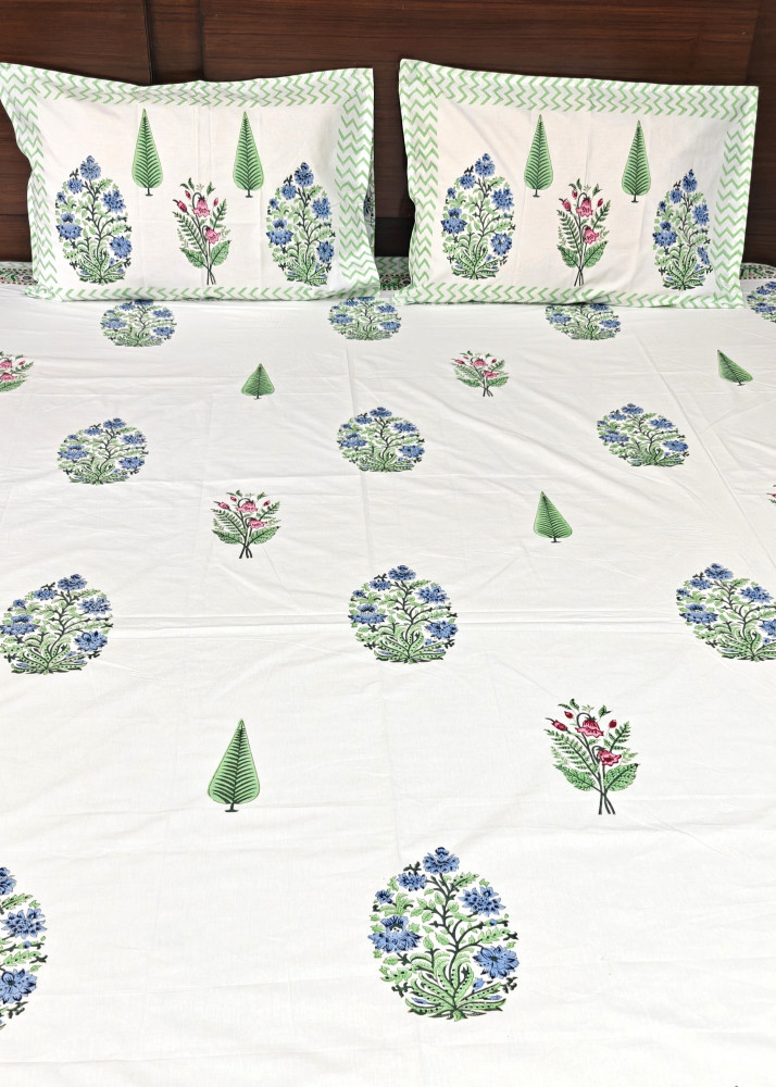 Image of Block Print Haveli Threads Bedsheet - | Hand Block Print Cotton King Size