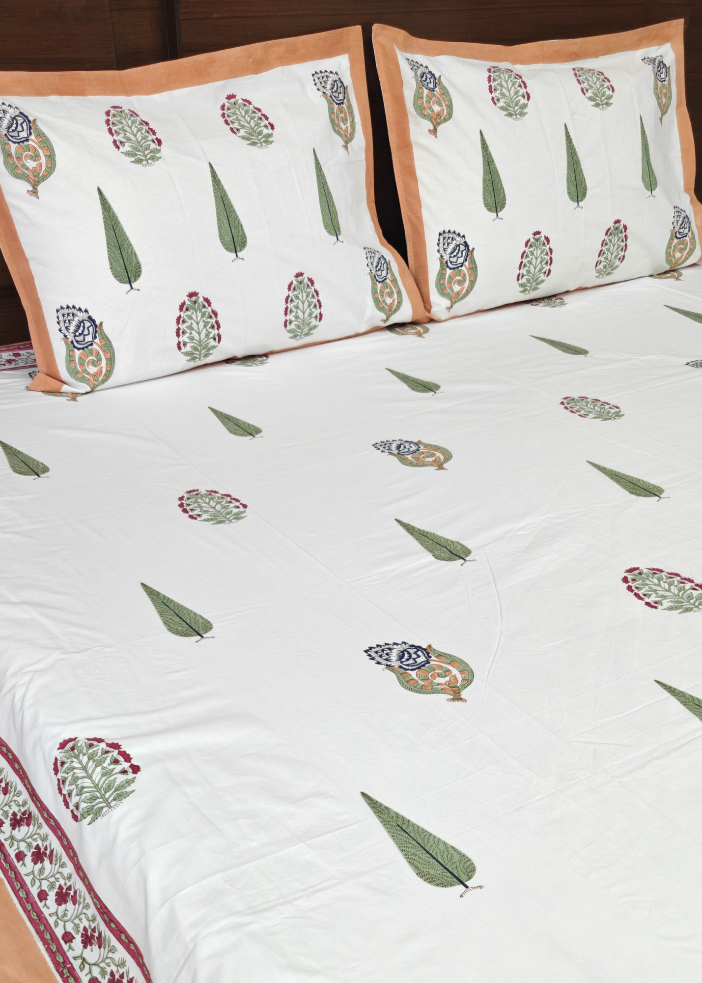 Jaipuri Block Print Bedsheet - Forest Veil Hand Block Print Cotton King Size