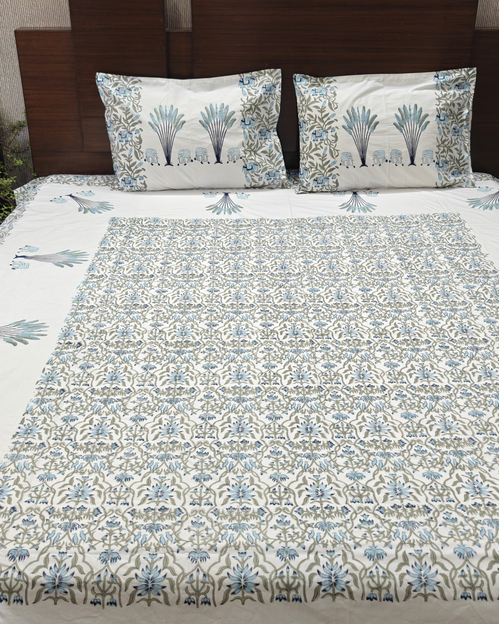Jaipuri Block Print Bedsheet - Haathi Moor  Hand Block Print Cotton King Size