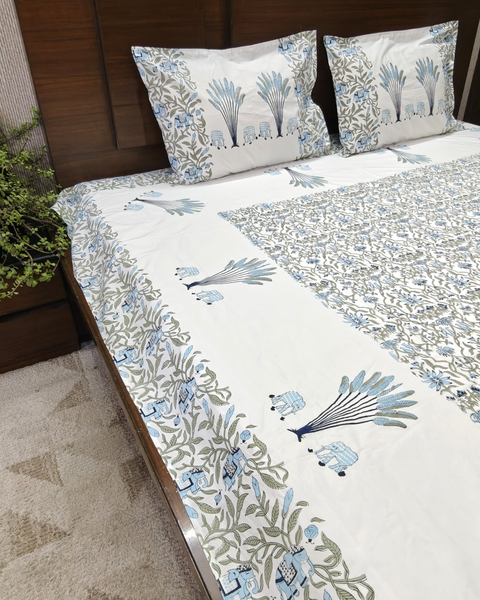 Jaipuri Block Print Bedsheet - Haathi Moor  Hand Block Print Cotton King Size