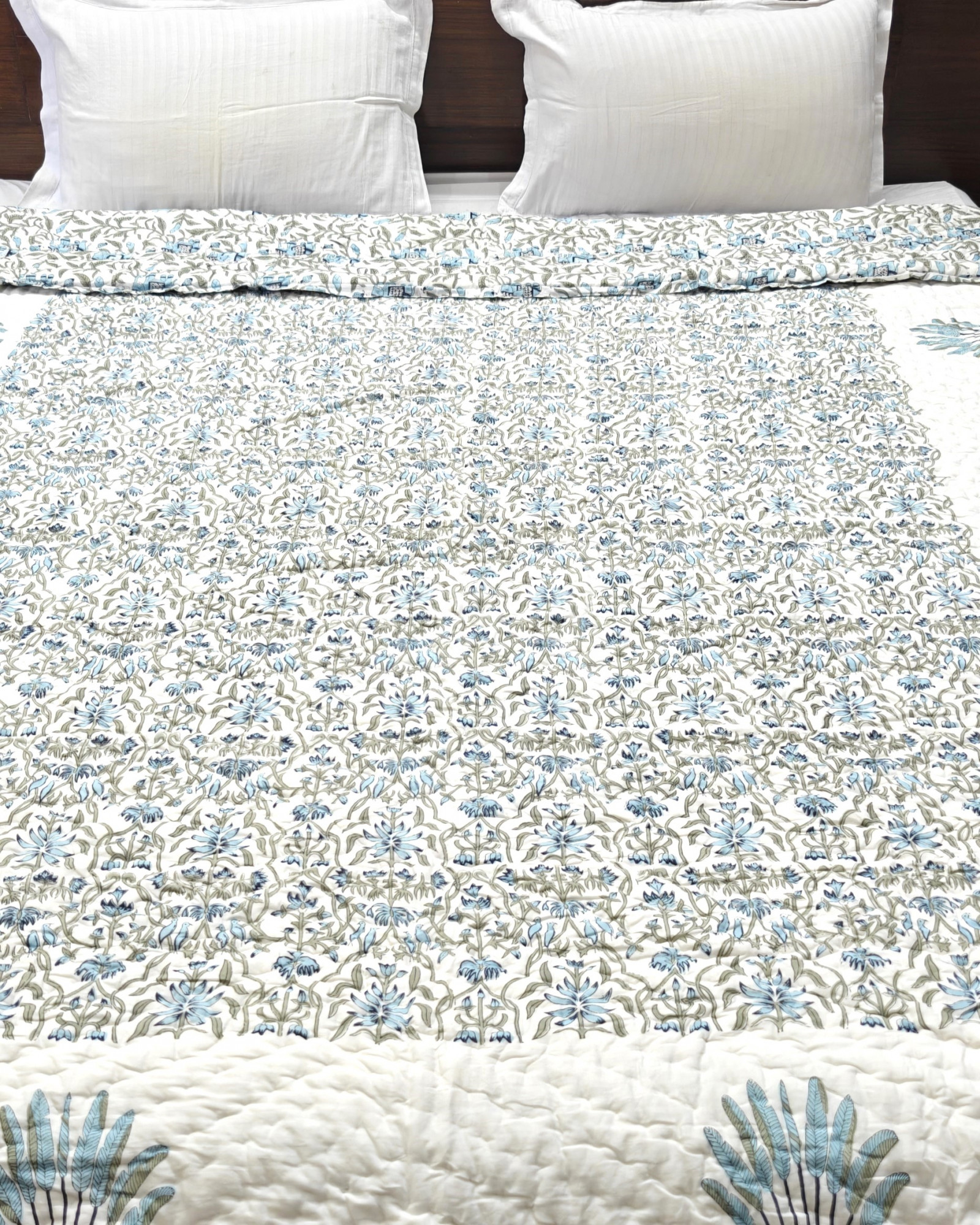 Hand Block Print Mulmul Quilt - Haathi Moor  Soft Jaipuri Razai Double