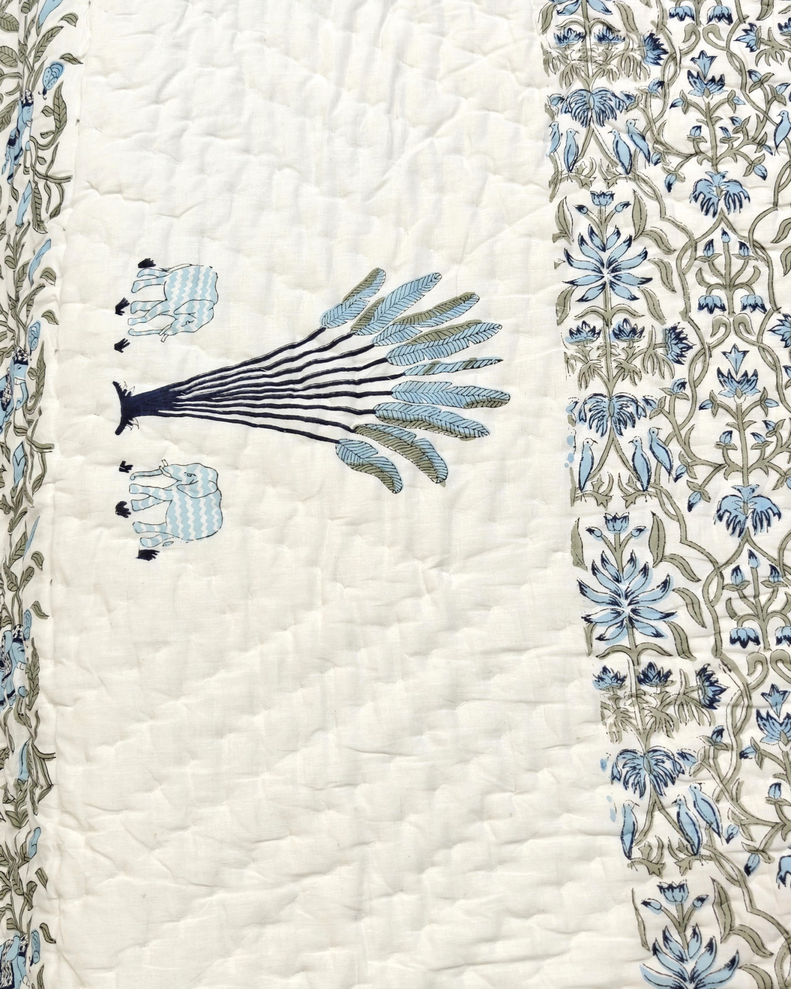Hand Block Print Mulmul Quilt - Haathi Moor  Soft Jaipuri Razai Double
