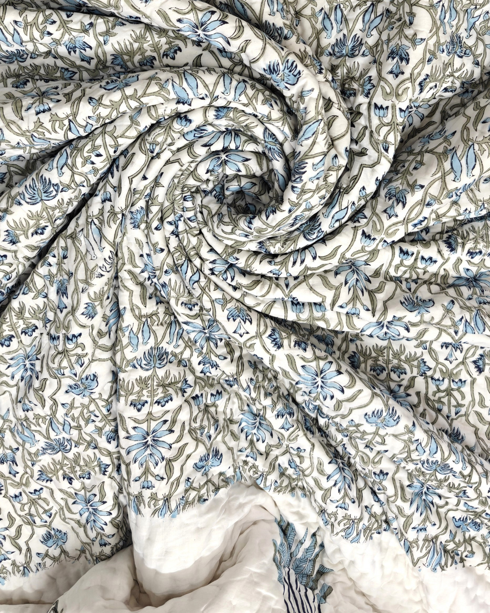 Hand Block Print Mulmul Quilt - Haathi Moor Soft Jaipuri Razai Double