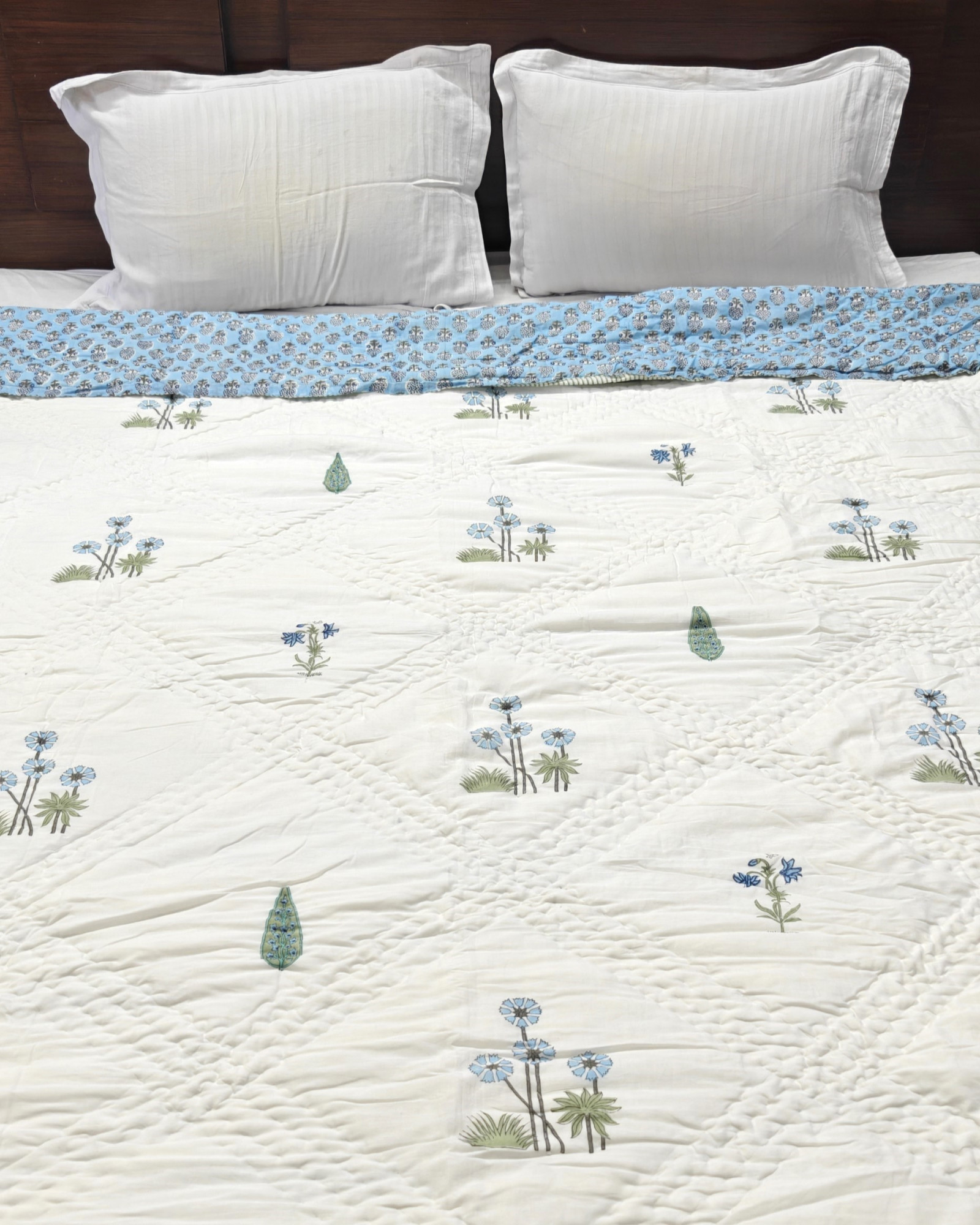 Hand Block Print Mulmul Quilt - Kaseriya Threads  Soft Jaipuri Razai Double
