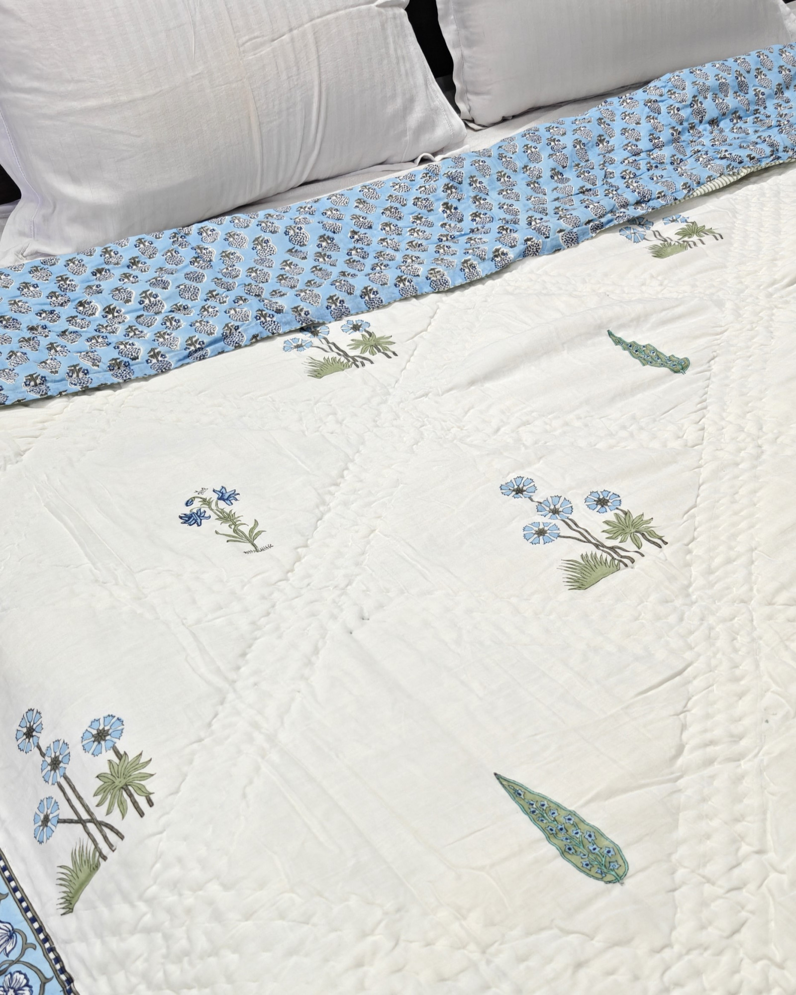 Hand Block Print Mulmul Quilt - Kaseriya Threads  Soft Jaipuri Razai Double