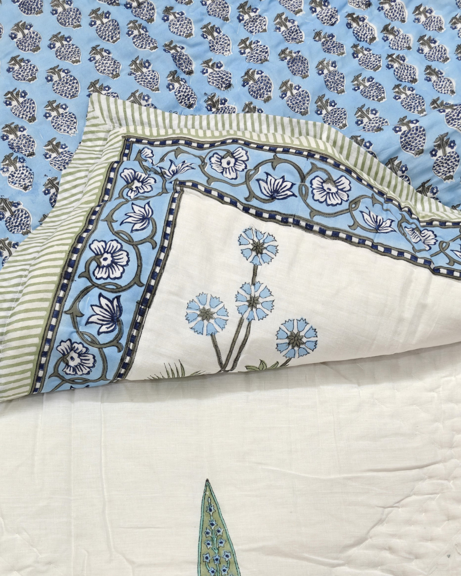 Hand Block Print Mulmul Quilt - Kaseriya Threads  Soft Jaipuri Razai Double