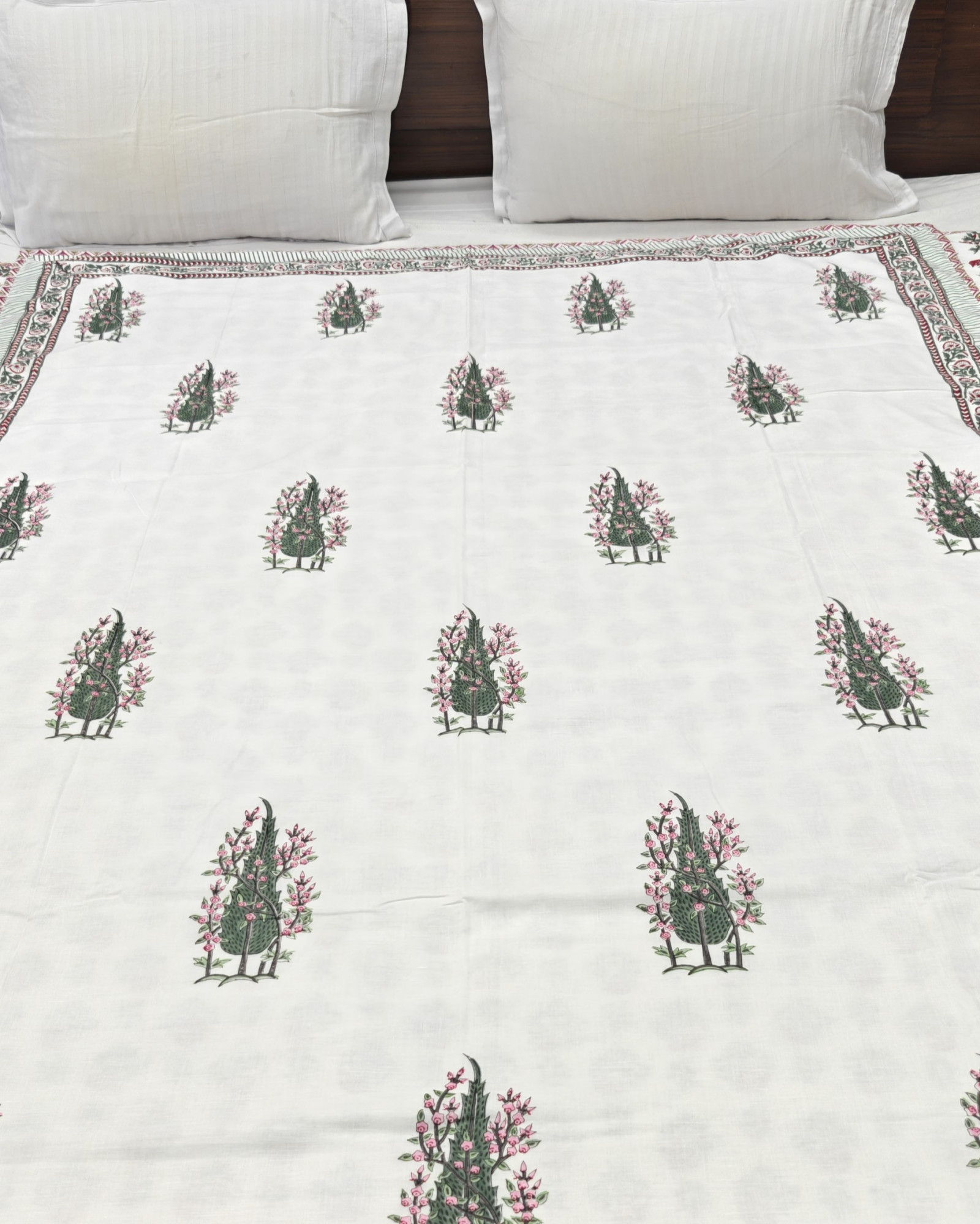 Block Print Dohar - Fern Fringed Hand Block Print Mulmul Jaipuri