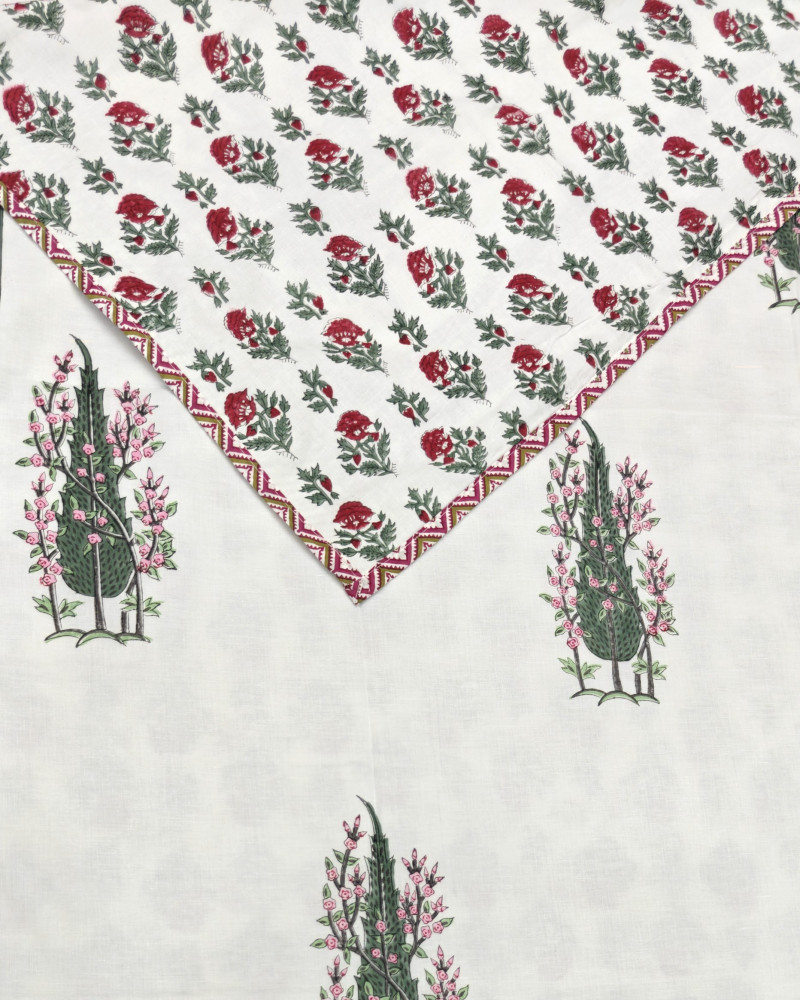Image of Block Print Dohar - Fern Fringed | Hand Block Print Mulmul Jaipuri