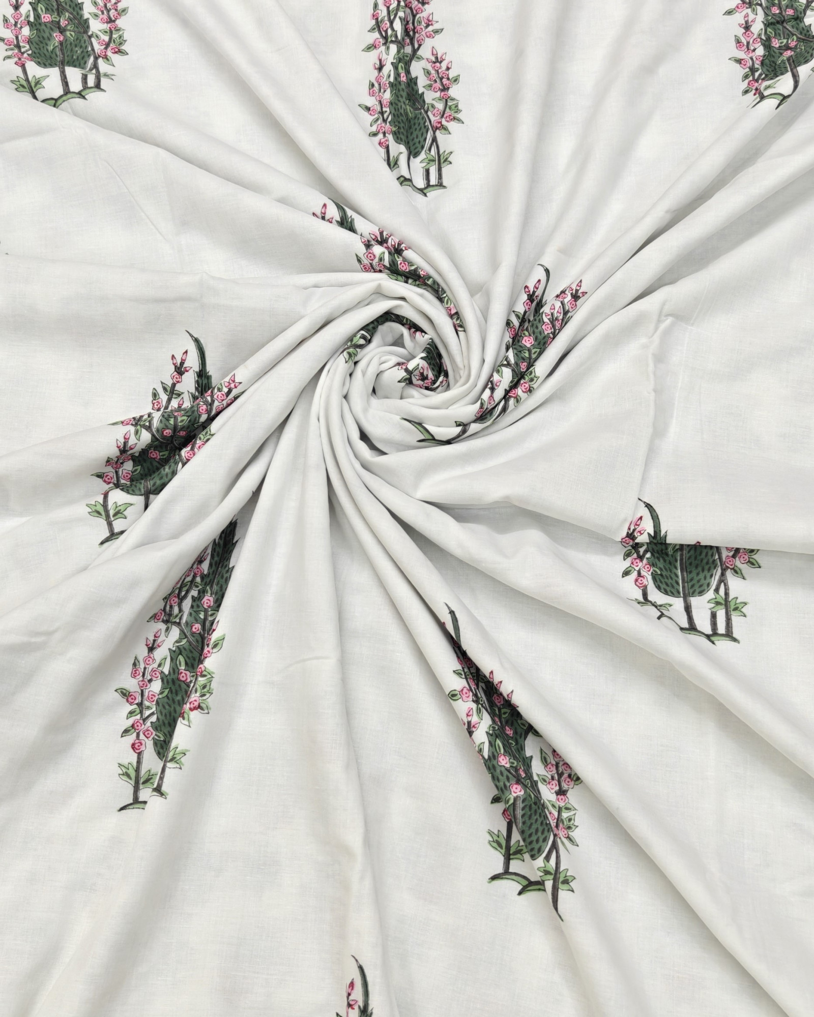 Block Print Dohar - Fern Fringed  Hand Block Print Mulmul Jaipuri