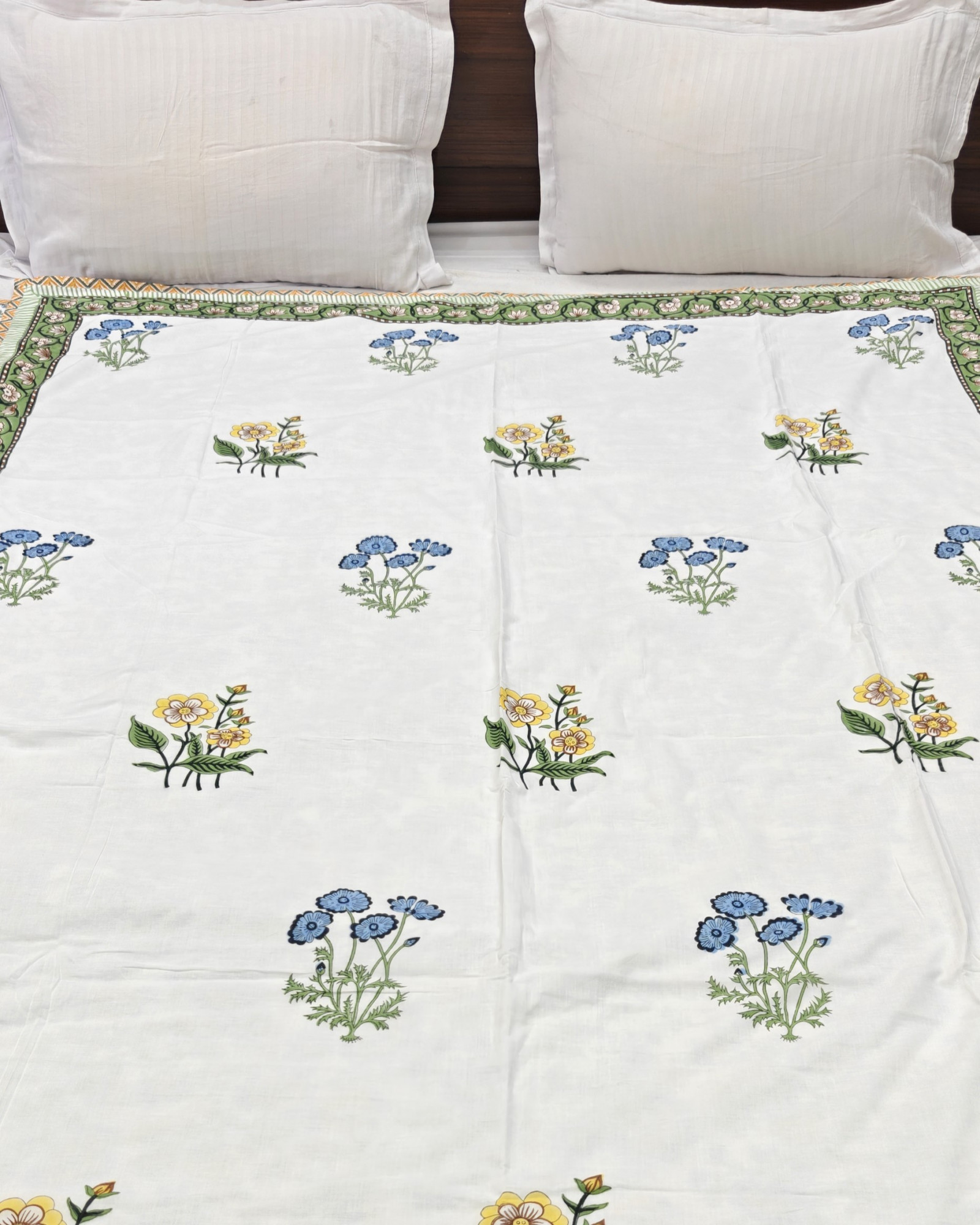 Block Print Dohar - Meadow Bloom Hand Block Print Mulmul Jaipuri
