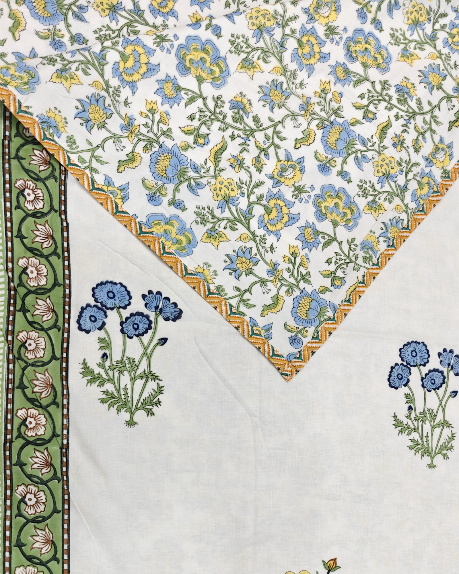 Block Print Dohar - Meadow Bloom Hand Block Print Mulmul Jaipuri