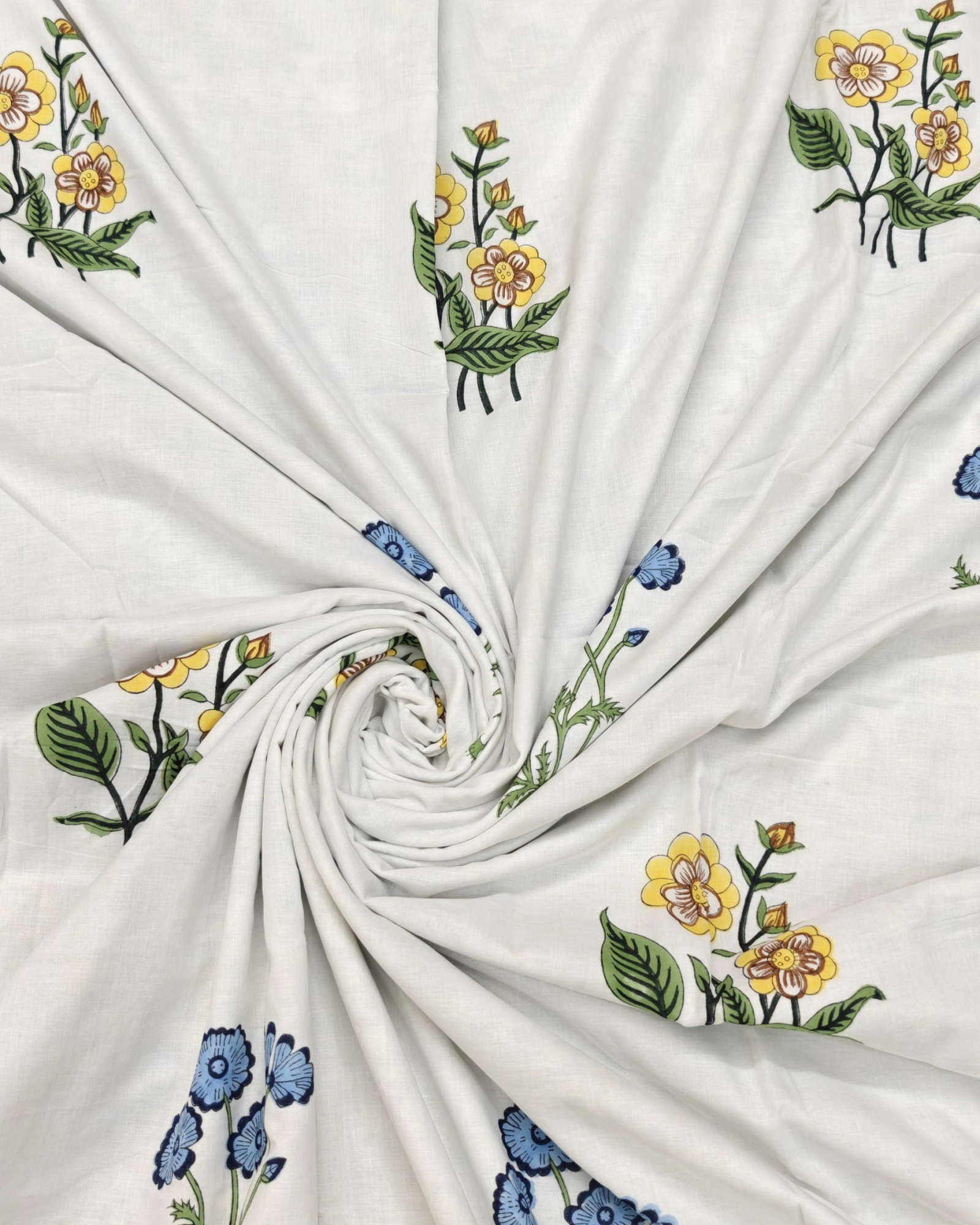 Block Print Dohar - Meadow Bloom  Hand Block Print Mulmul Jaipuri