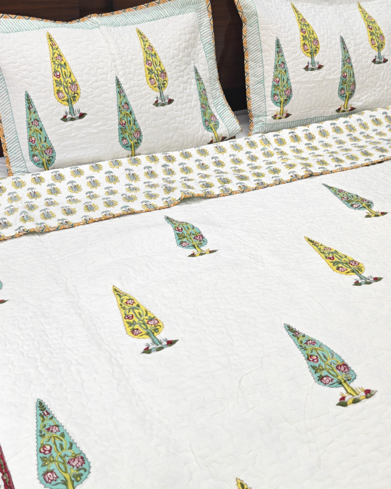 Image of Block Print Bedcover - Chhipa Charm | Reversible Hand Block Print Cotton Double