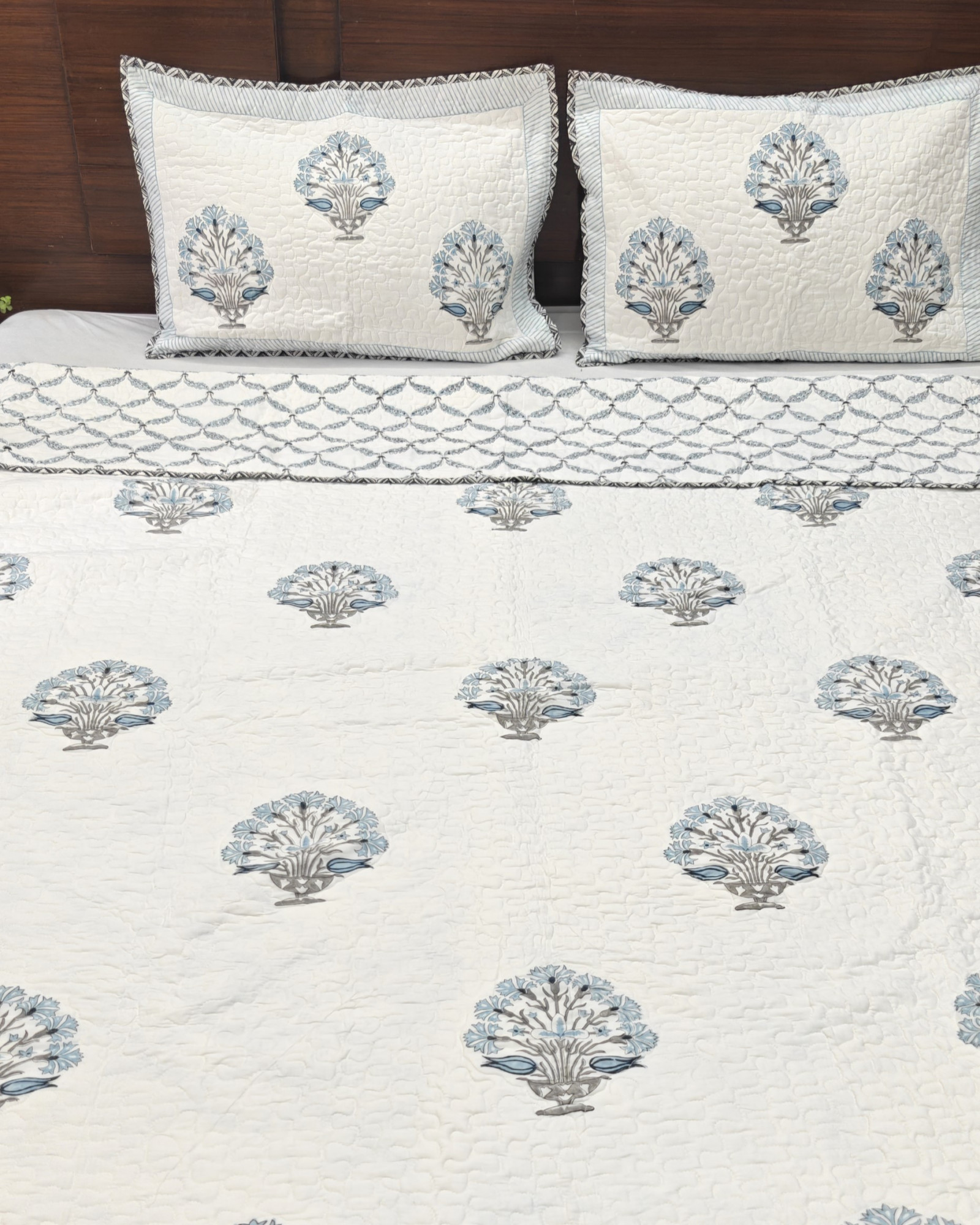 Block Print Bedcover - Earthen Grace  Reversible Hand Block Print Cotton Double