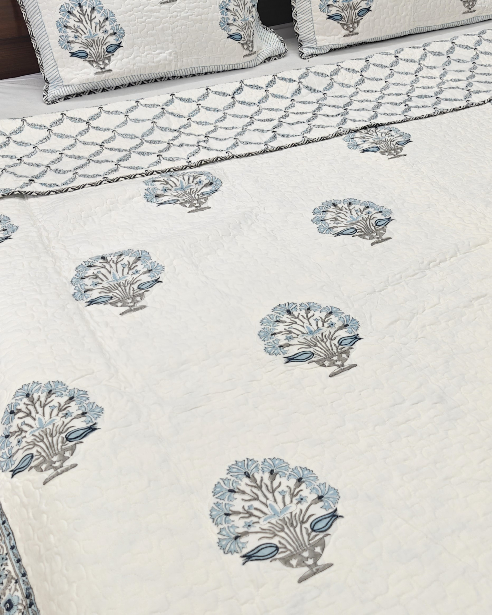 Block Print Bedcover - Earthen Grace Reversible Hand Block Print Cotton Double