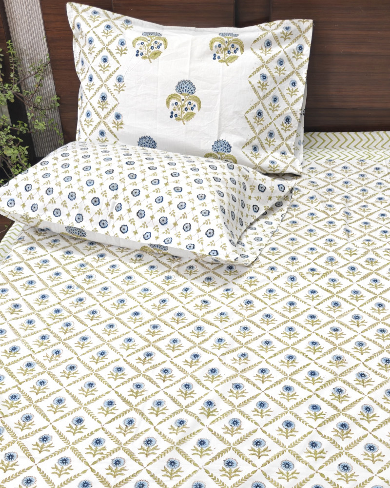 Image of Jaipuri Block Print Bedsheet - Hira Boota | Hand Block Print Cotton King Size