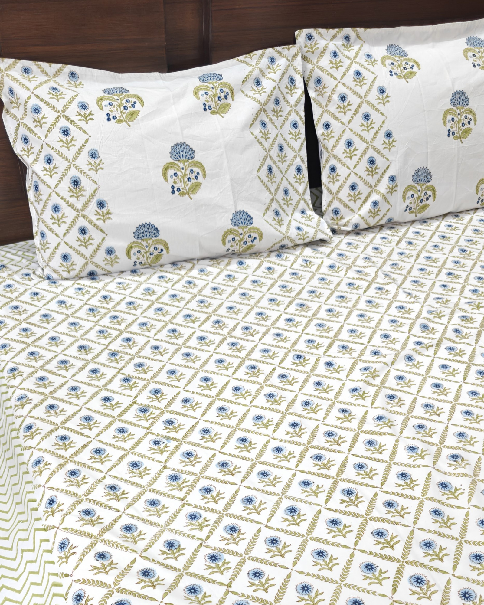 Jaipuri Block Print Bedsheet - Hira Boota Hand Block Print Cotton King Size