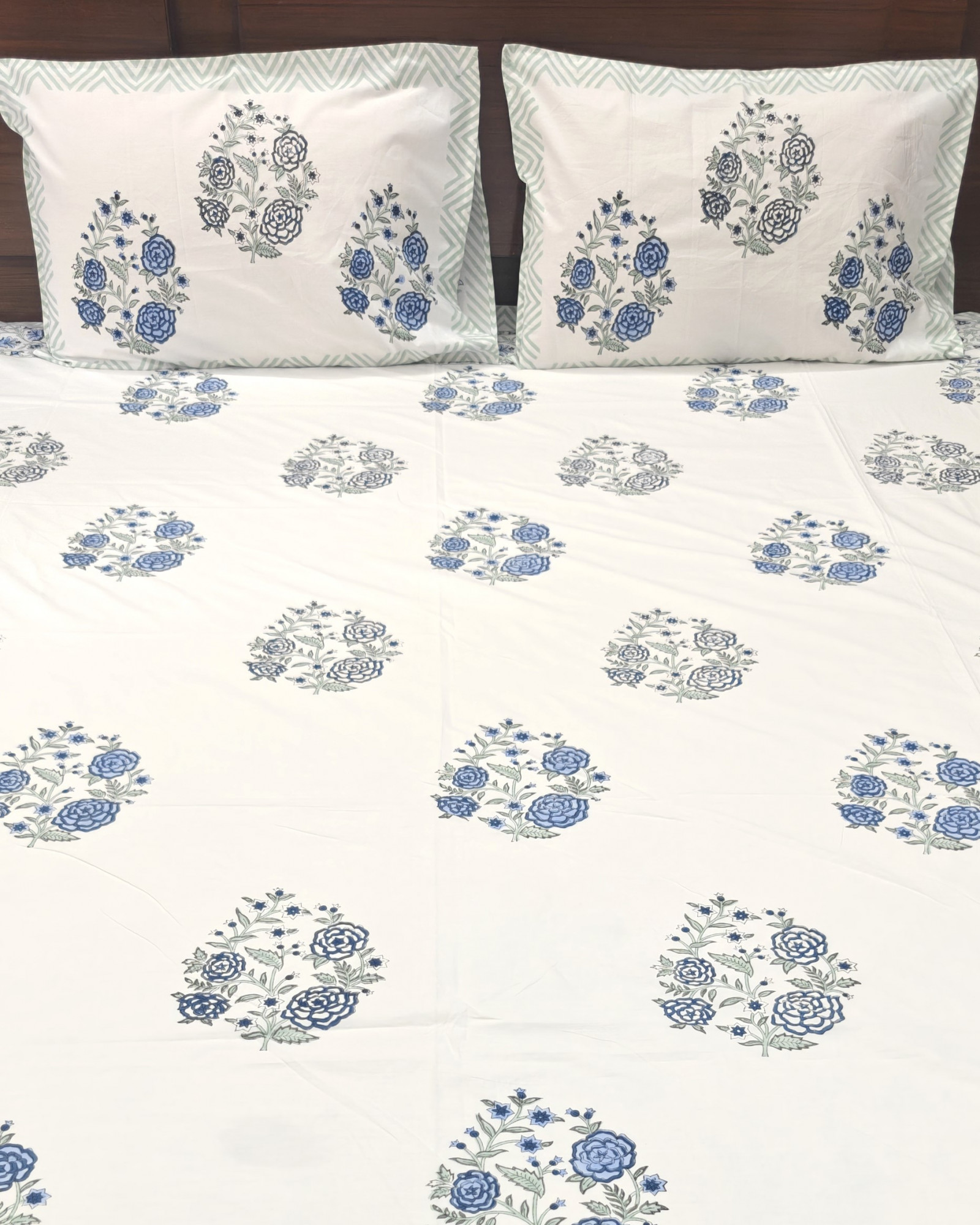 Jaipuri Block Print Bedsheet - Gulab Leharia Hand Block Print Cotton King Size