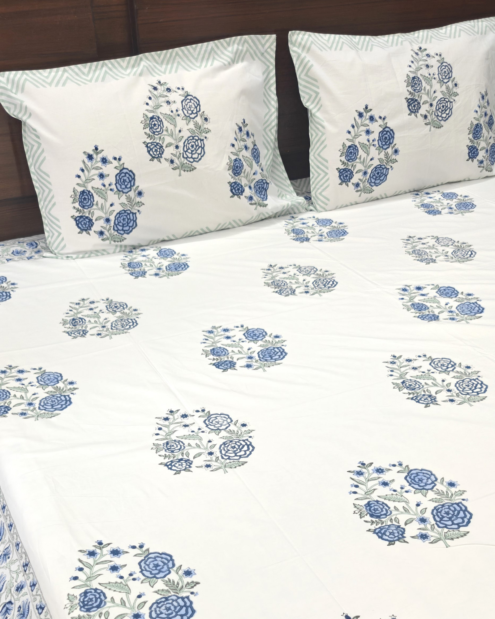 Jaipuri Block Print Bedsheet - Gulab Leharia  Hand Block Print Cotton King Size