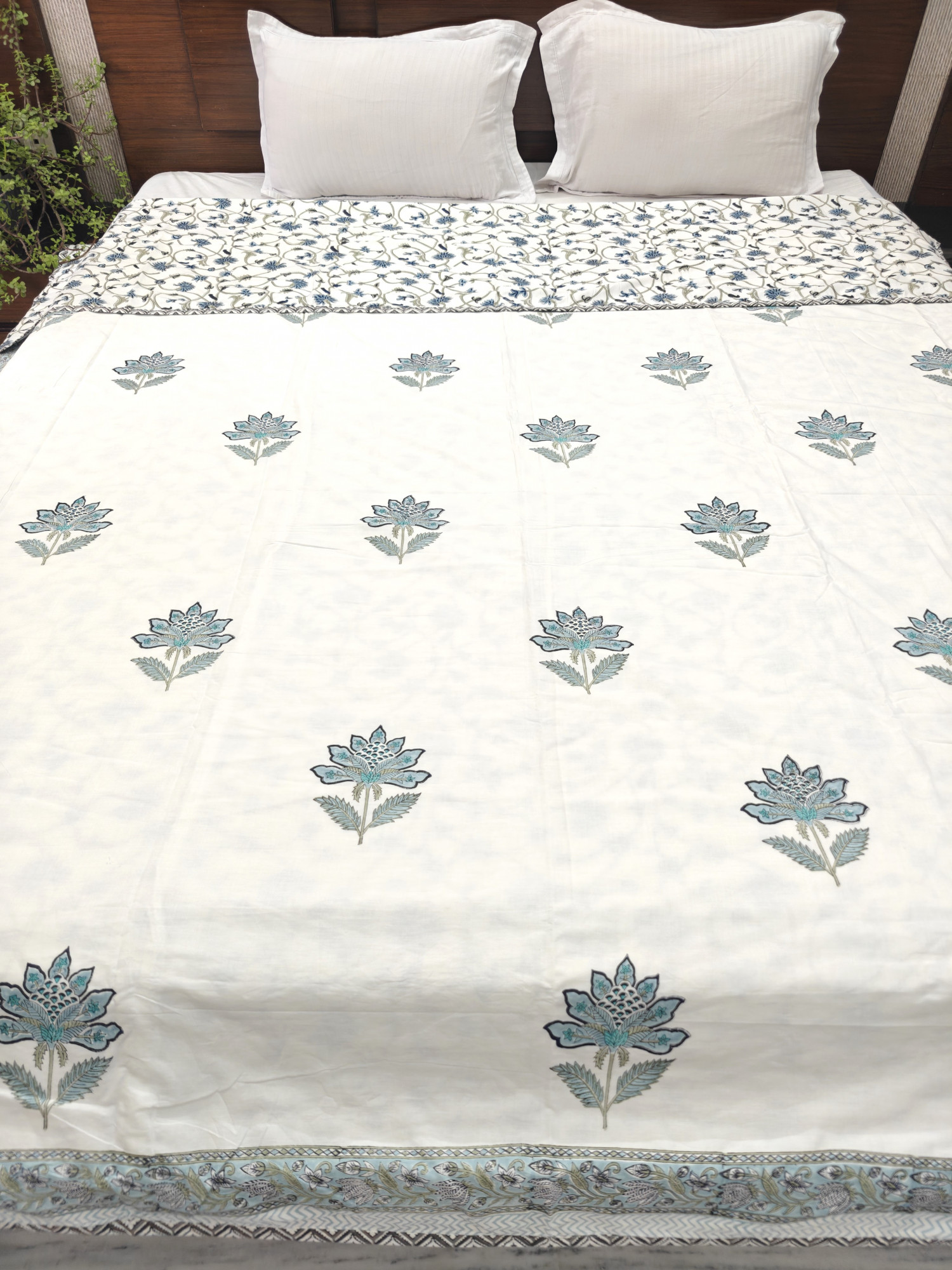 Block Print Dohar - Blue Jaal Reversible Hand Block Print Jaipuri Cotton