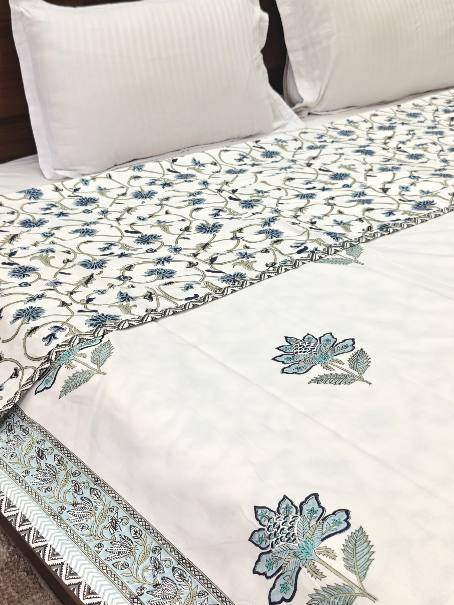 Block Print Dohar - Blue Jaal Reversible Hand Block Print Jaipuri Cotton