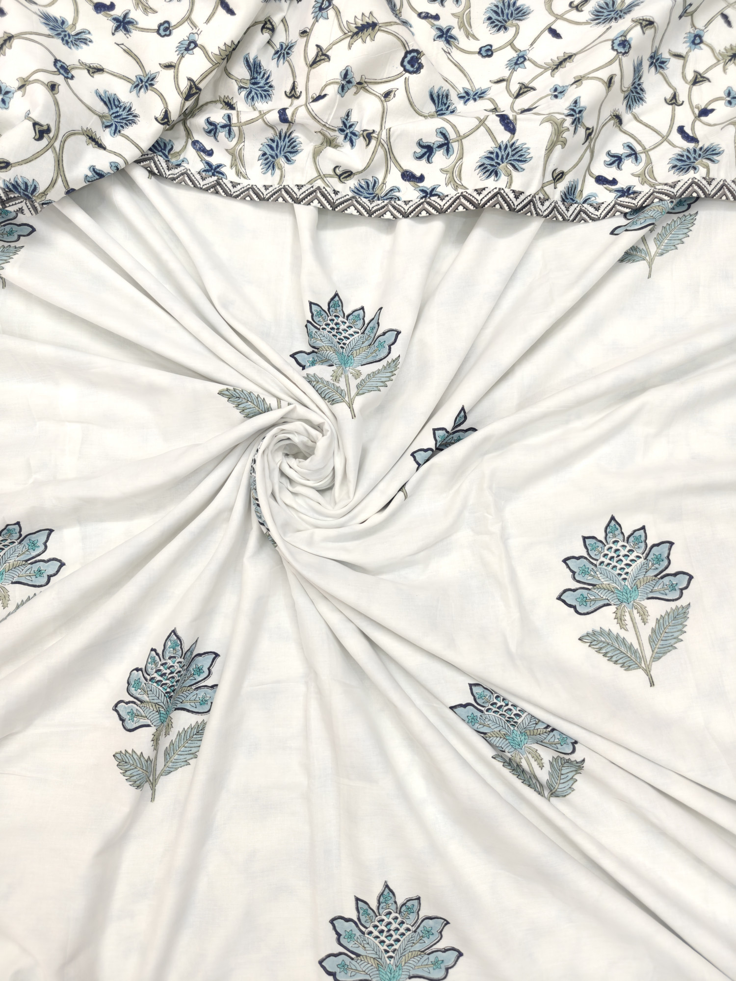 Block Print Dohar - Blue Jaal Reversible Hand Block Print Jaipuri Cotton