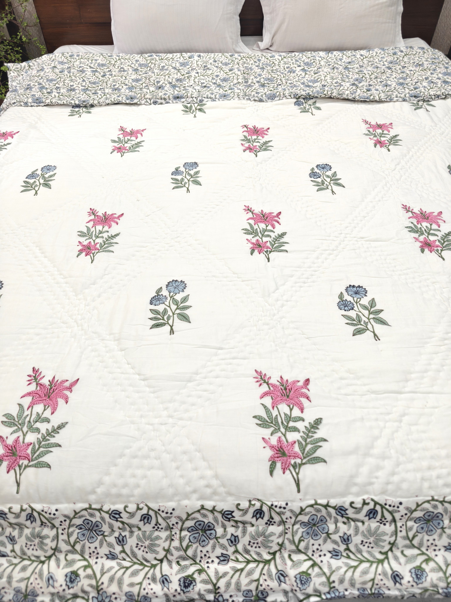 Hand Block Print Mulmul Quilt - Amber Looms Soft Jaipuri Razai Double