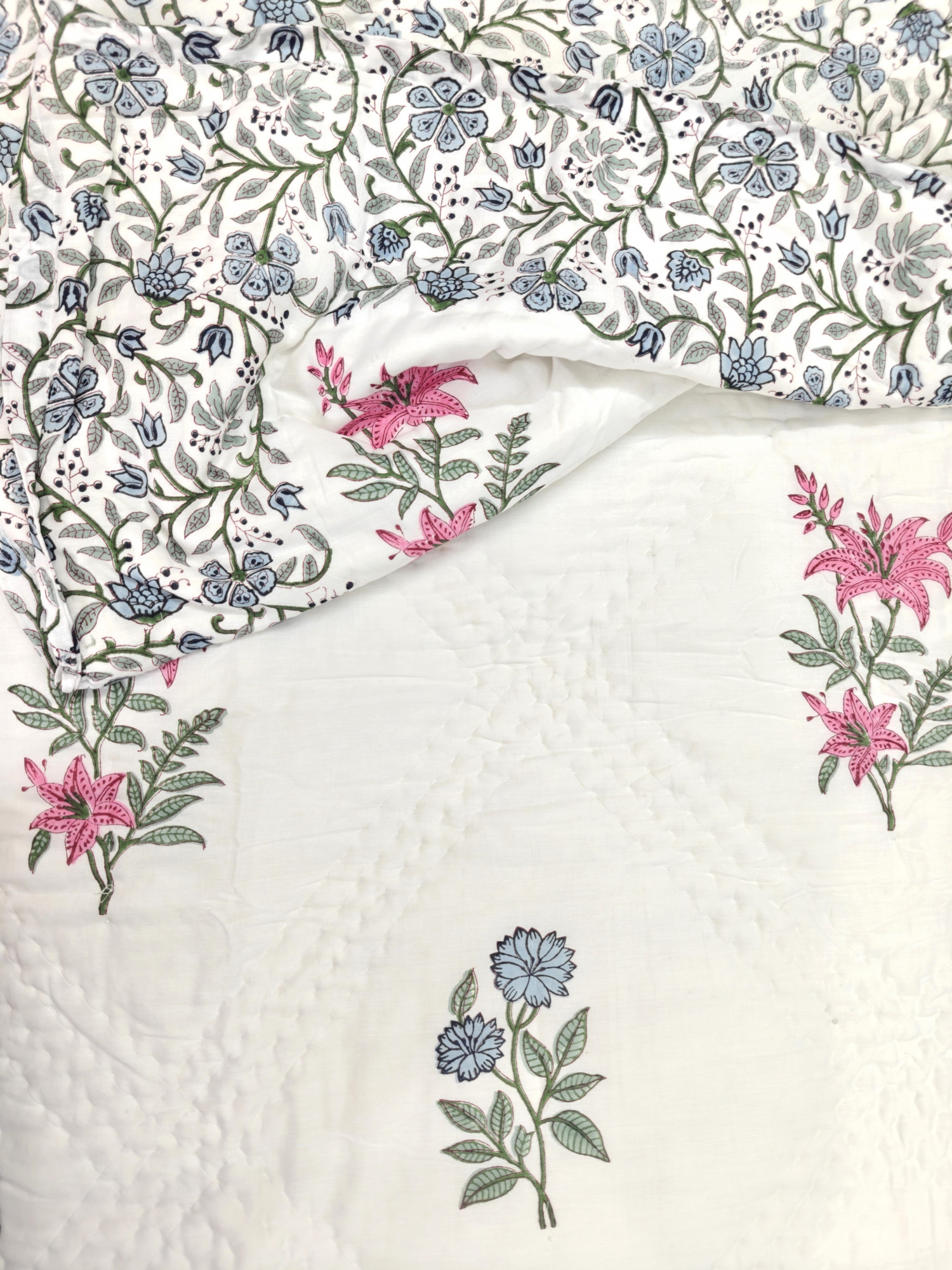 Hand Block Print Mulmul Quilt - Amber Looms Soft Jaipuri Razai Double