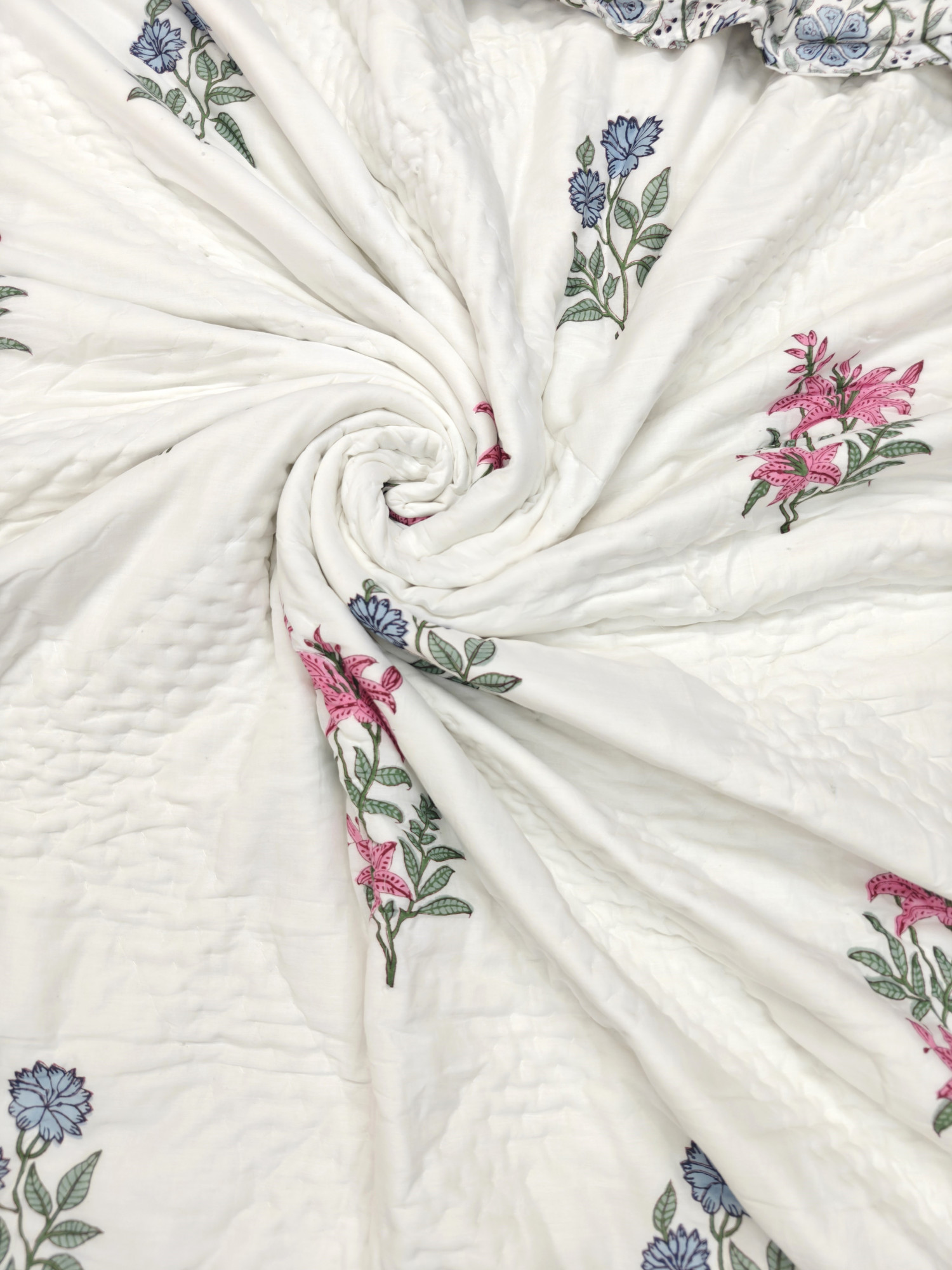 Hand Block Print Mulmul Quilt - Amber Looms Soft Jaipuri Razai Double