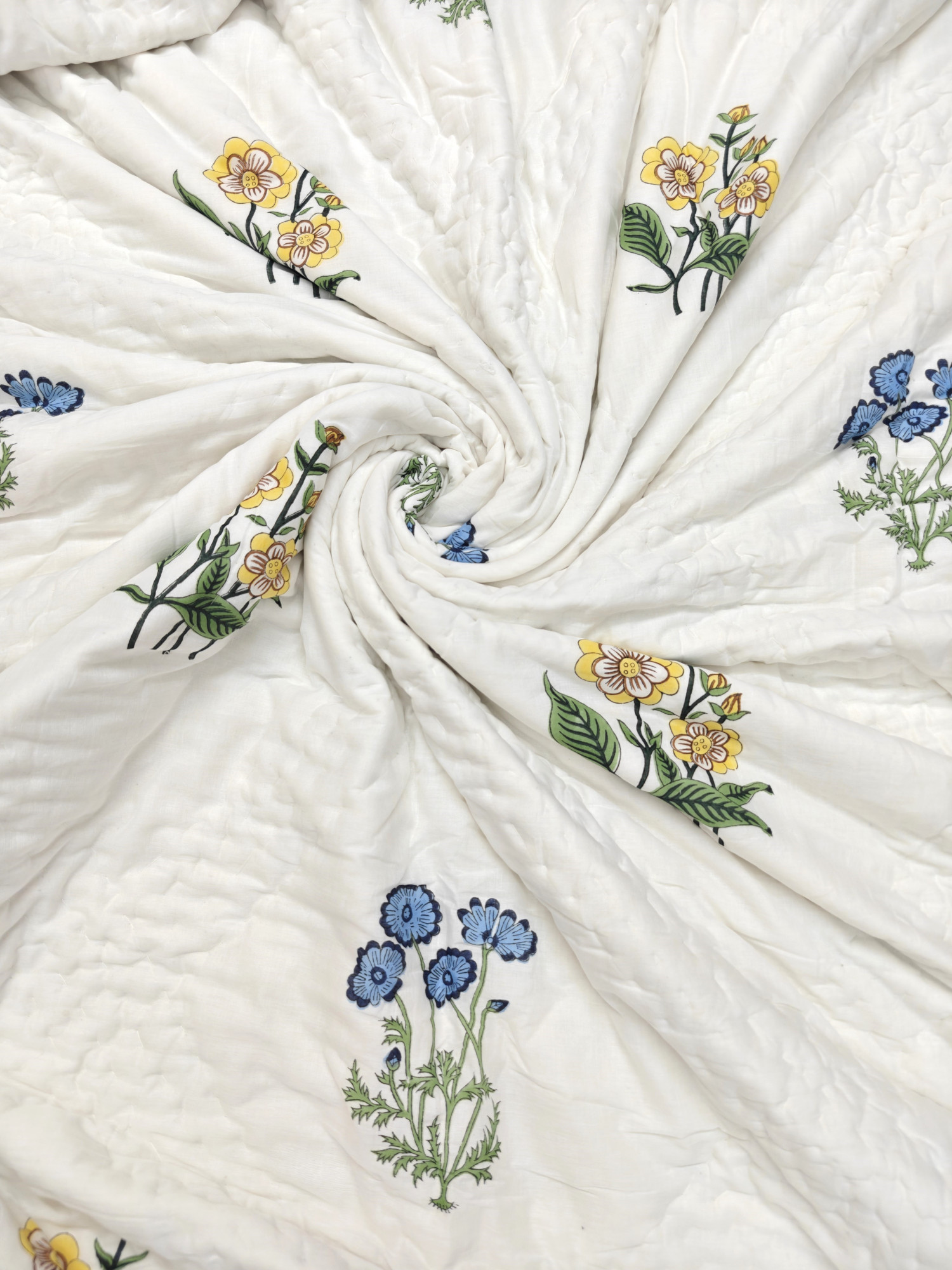 Hand Block Print Mulmul Quilt - Meadow Bloom  Soft Jaipuri Razai Double