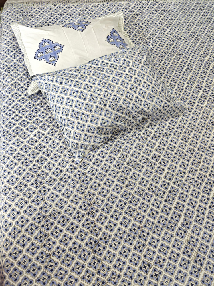 Image of Jaipuri Block Print Bedsheet - Bela | Hand Block Print Cotton King Size